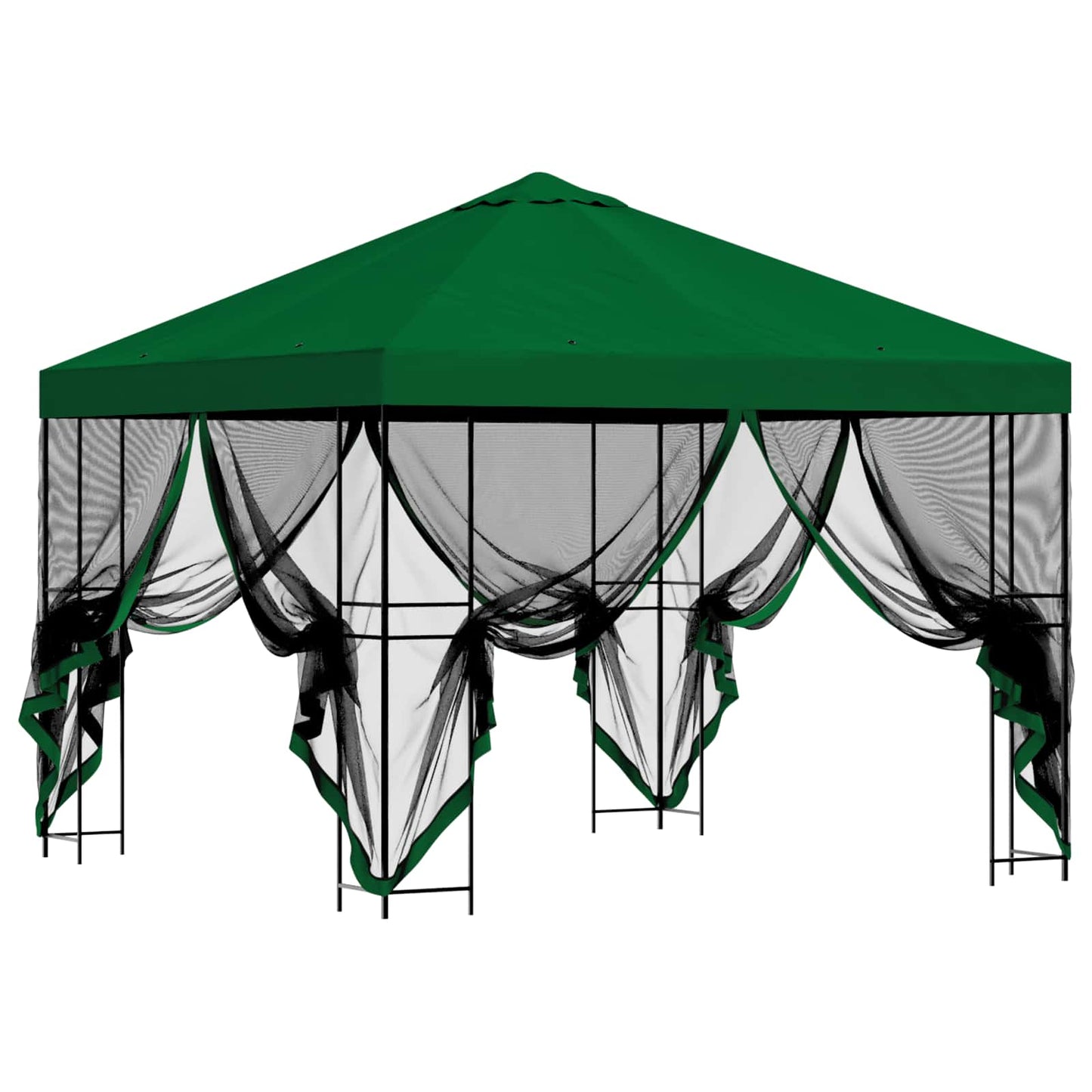 Hagepaviljong med sidevegger 3 x 3 m Grønn Polyester og stål