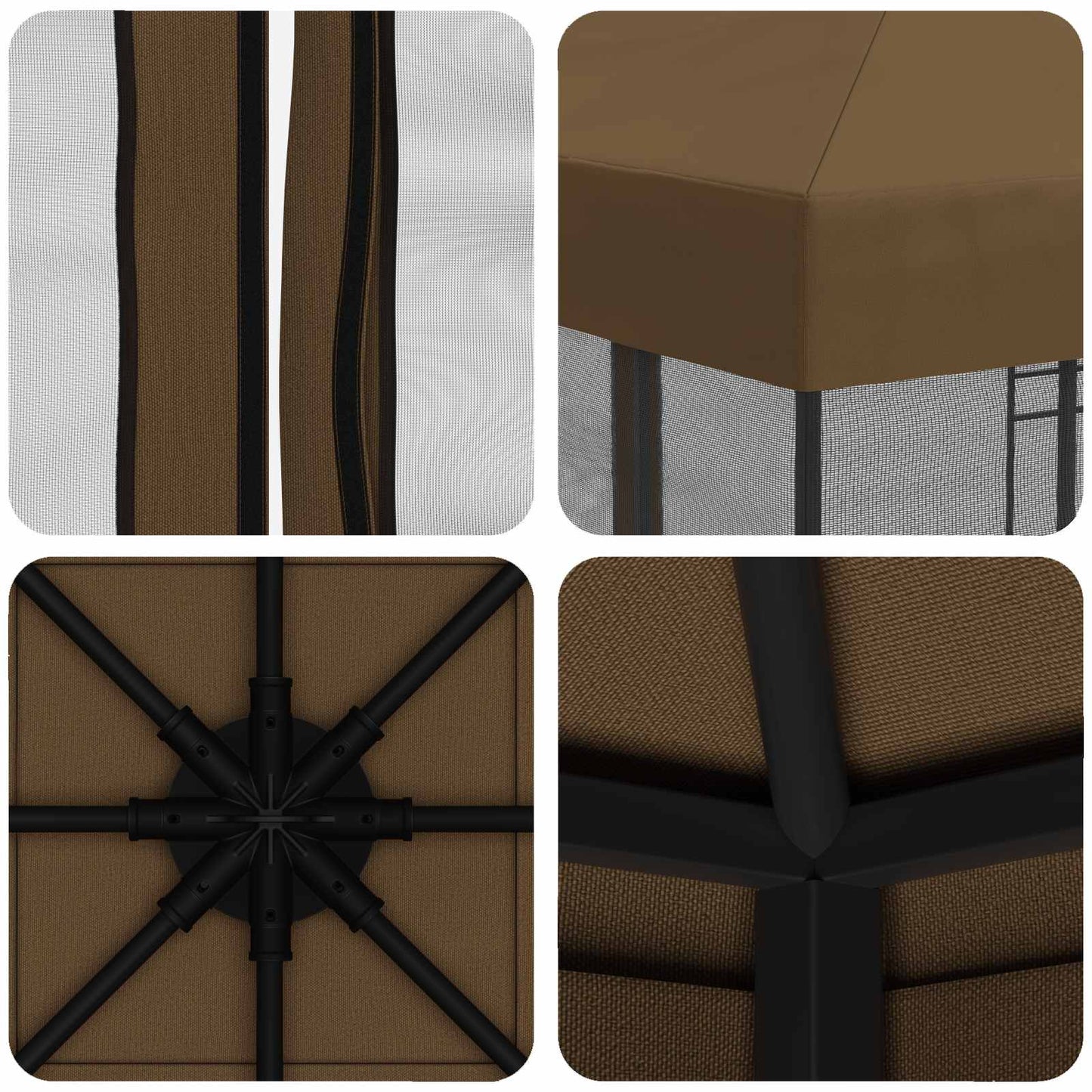 Hagepaviljong med sidevegger 3 x 3 m Gråbrun Polyester og stål
