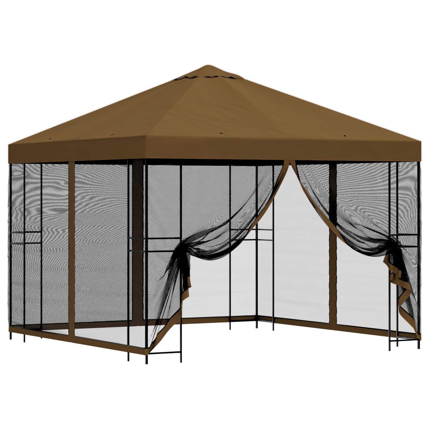 Hagepaviljong med sidevegger 3 x 3 m Gråbrun Polyester og stål