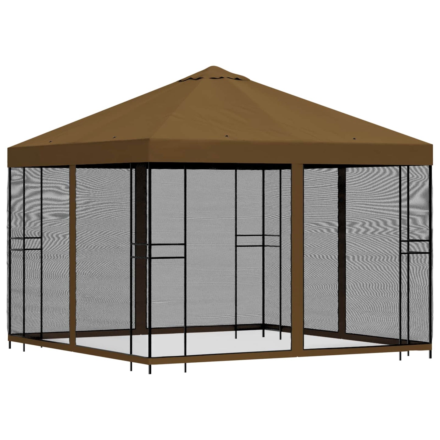 Hagepaviljong med sidevegger 3 x 3 m Gråbrun Polyester og stål