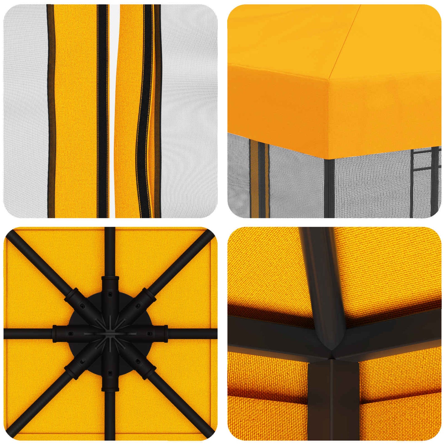 Hagepaviljong med sidevegger 3 x 3 m Gul Polyester og stål