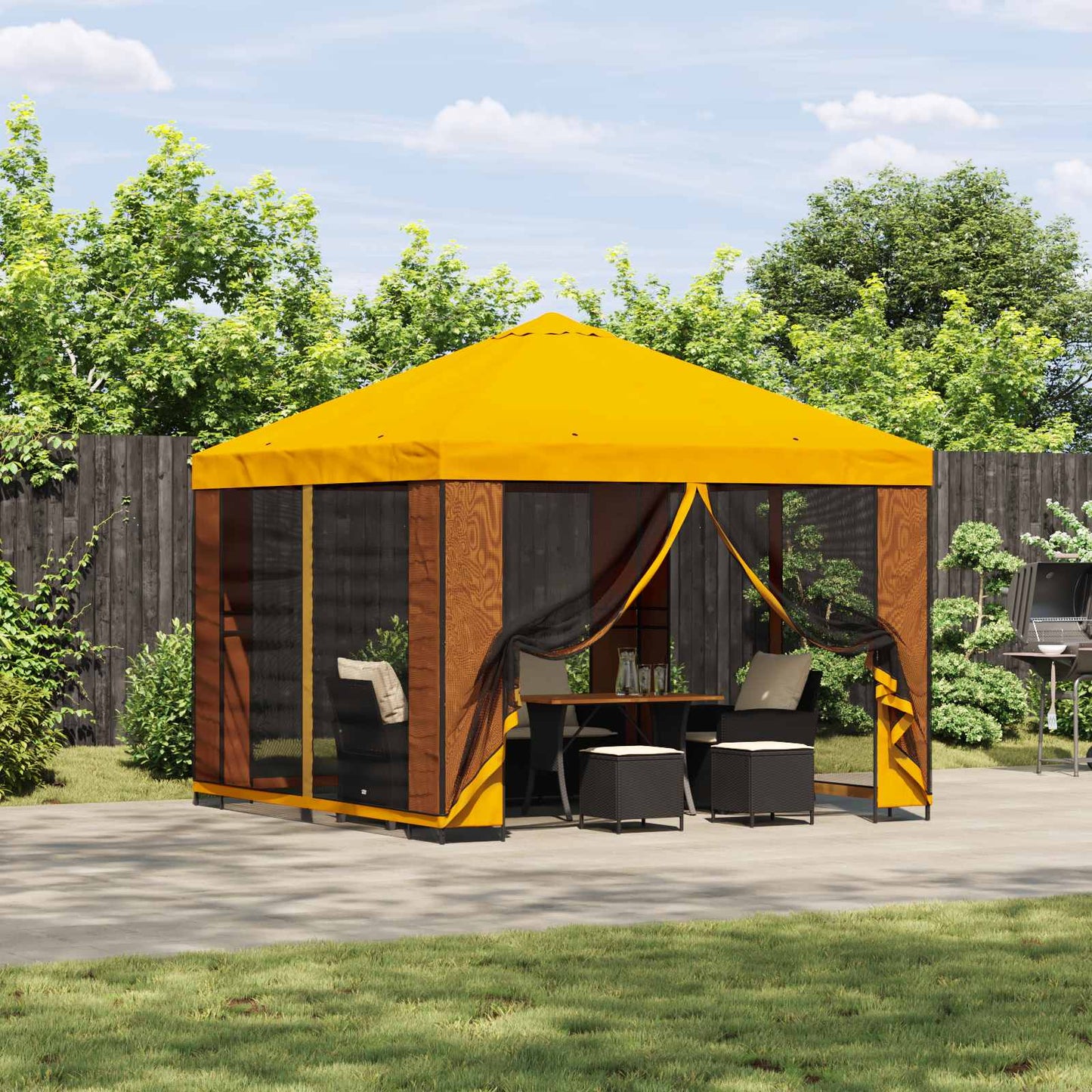 Hagepaviljong med sidevegger 3 x 3 m Gul Polyester og stål