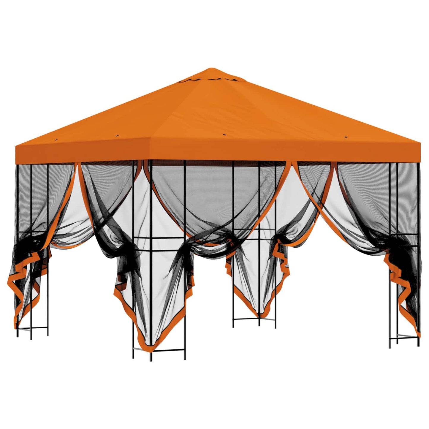 Hagepaviljong med sidevegger 3 x 3 m Oransje Polyester og stål