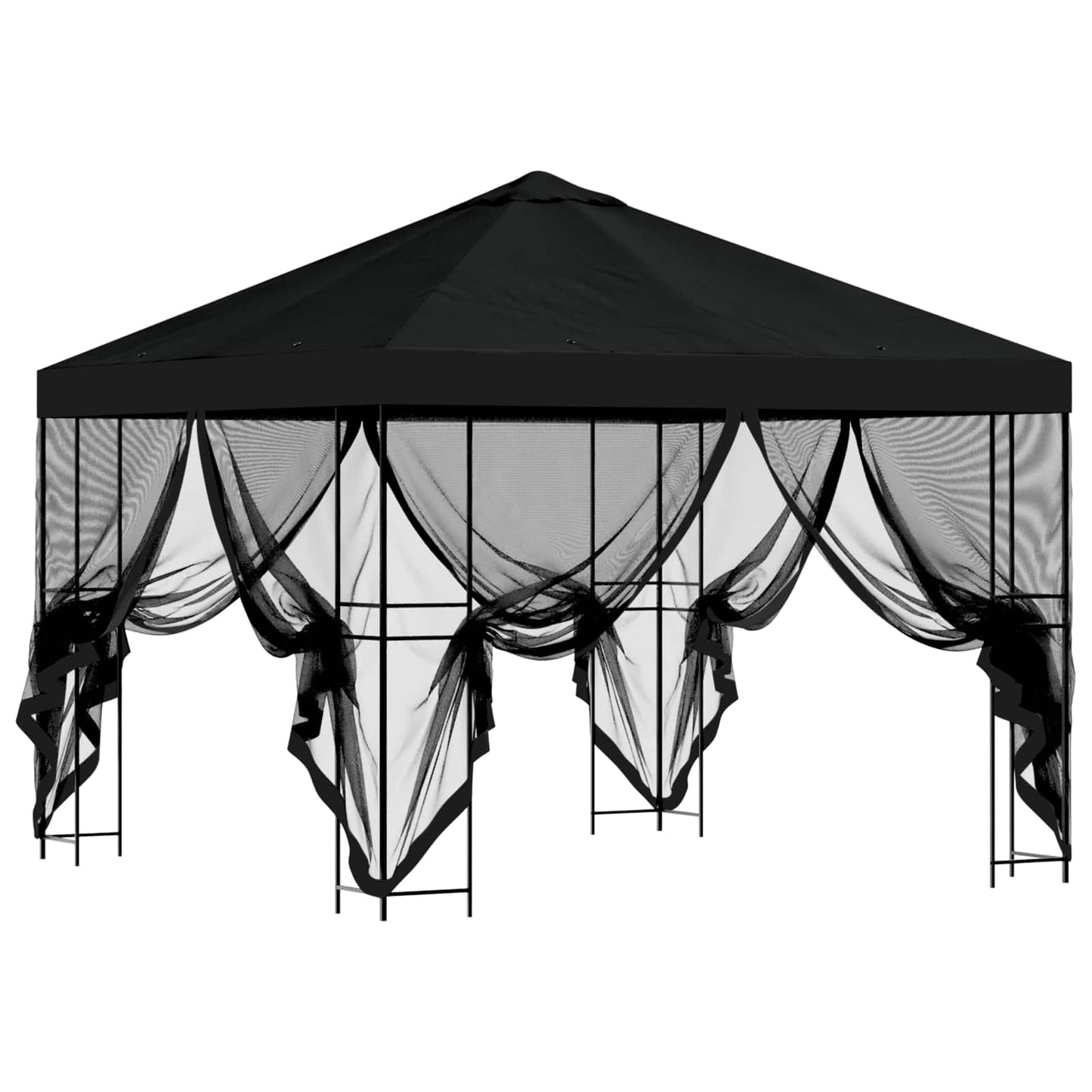 Hagepaviljong med sidevegger 3 x 3 m Svart Polyester og stål