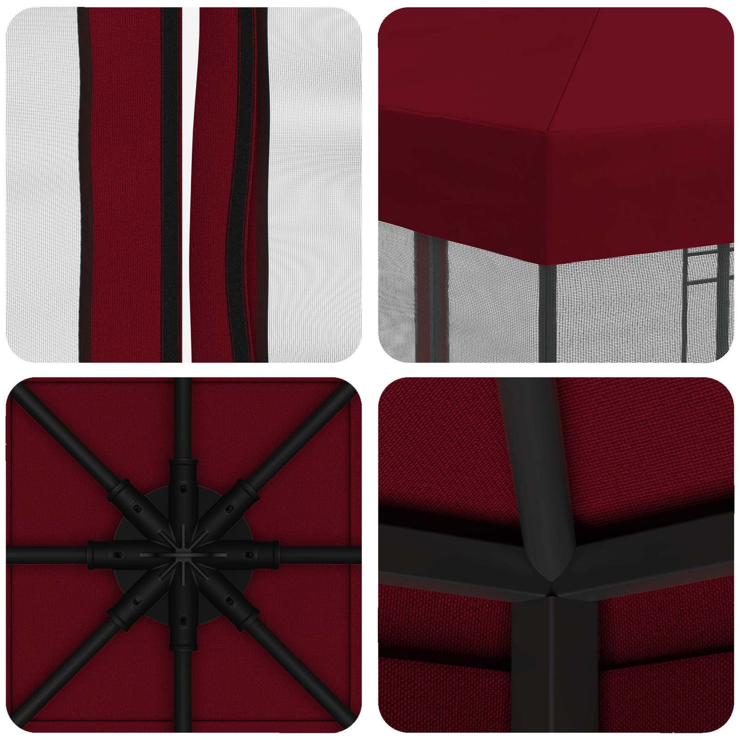 Hagepaviljong med sidevegger 3 x 3 m Burgunder