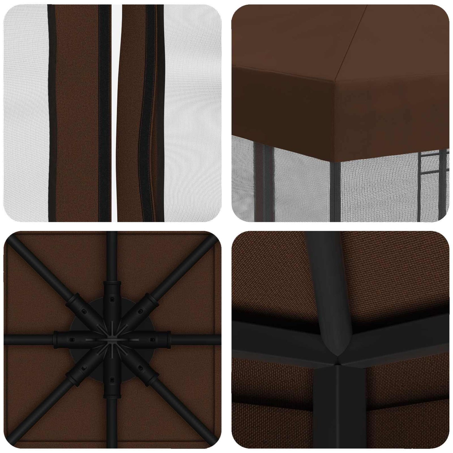Hagepaviljong med sidevegger 3 x 3 m Brun Polyester og stål 190