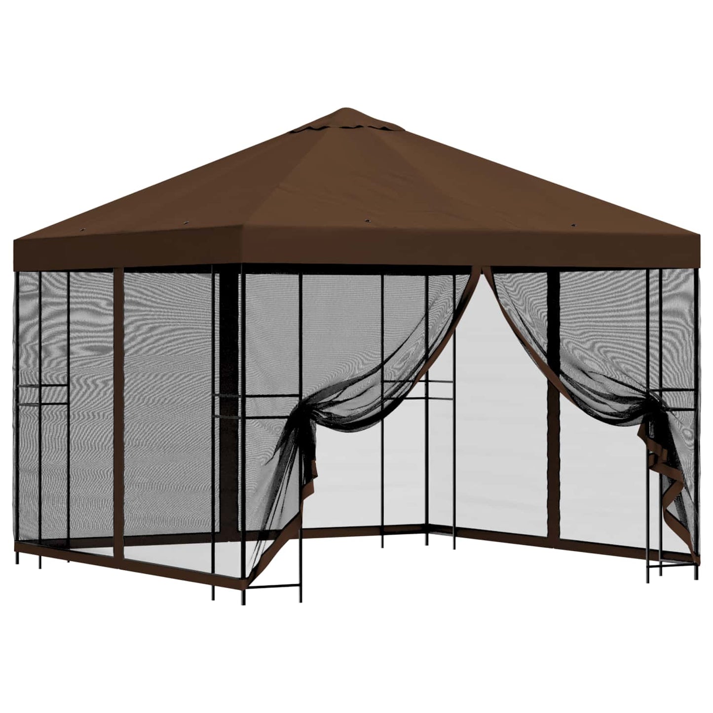 Hagepaviljong med sidevegger 3 x 3 m Brun Polyester og stål 190