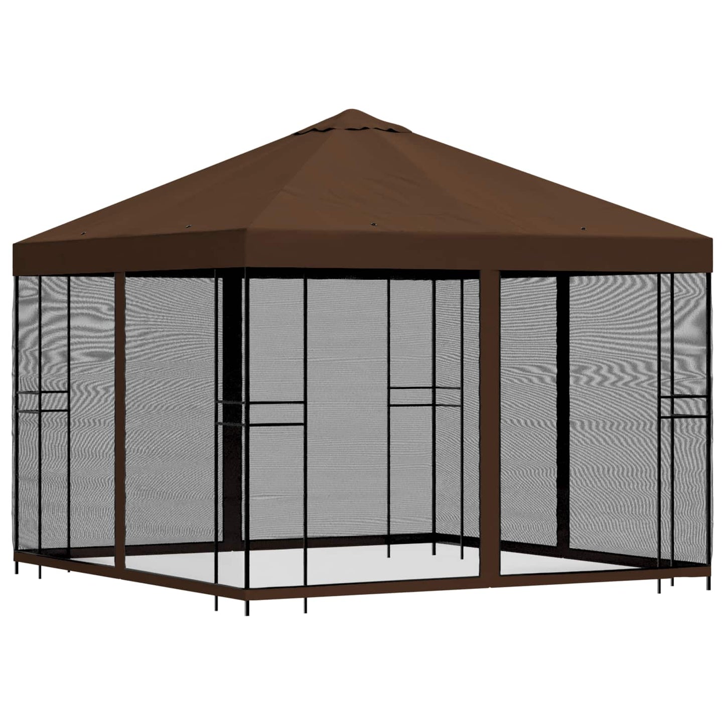 Hagepaviljong med sidevegger 3 x 3 m Brun Polyester og stål 190