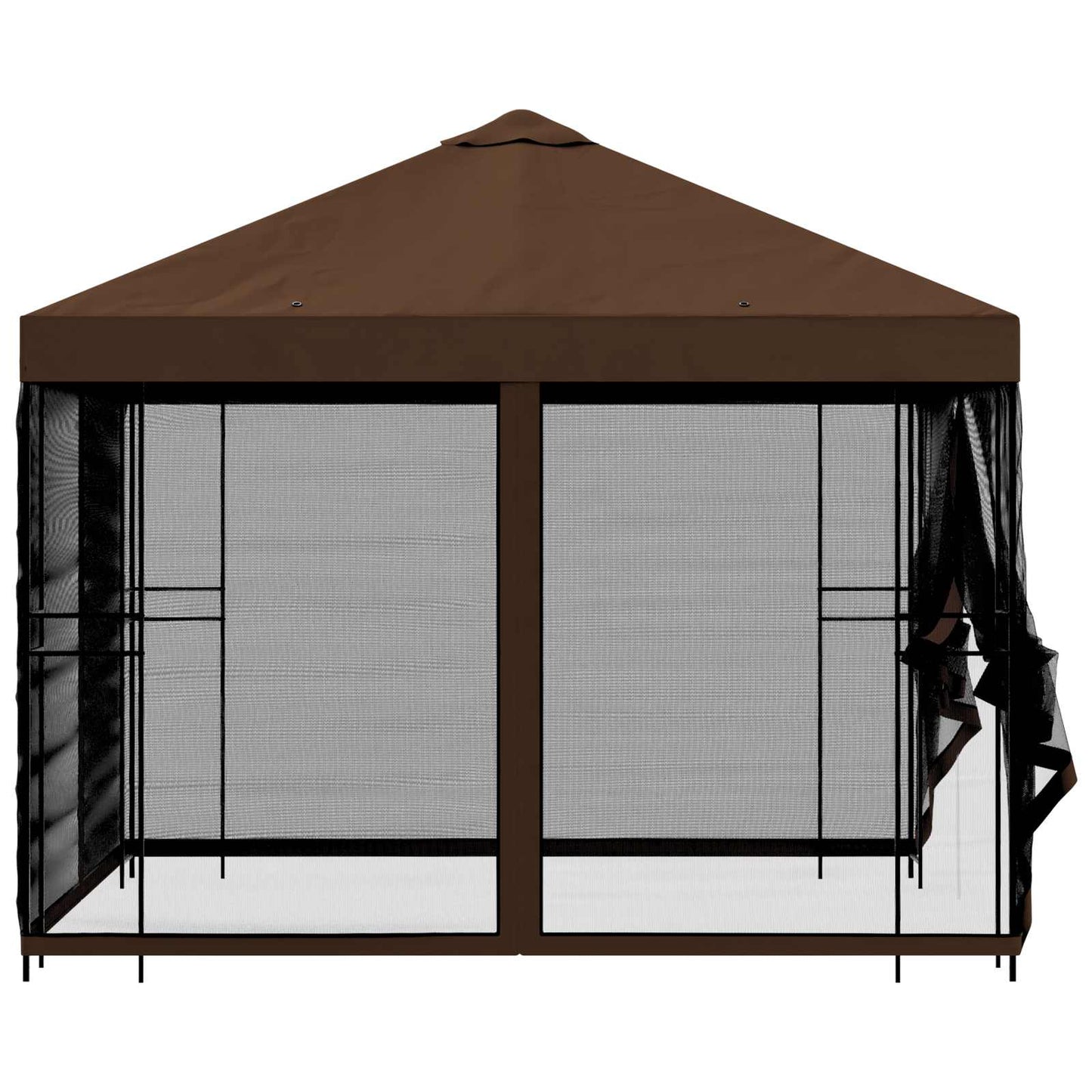 Hagepaviljong med sidevegger 3 x 3 m Brun Polyester og stål 190