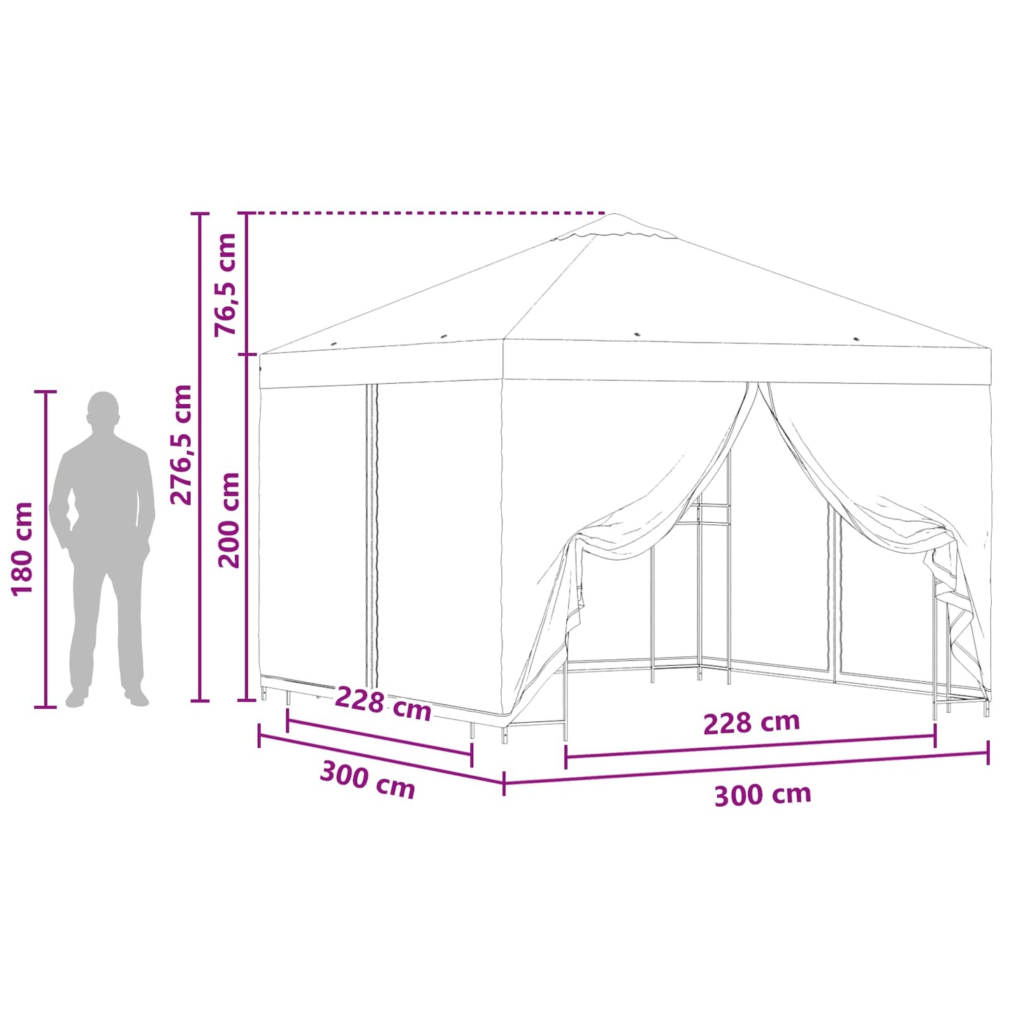 Hagepaviljong med sidevegger 3 x 3 m Brun Polyester og stål 190