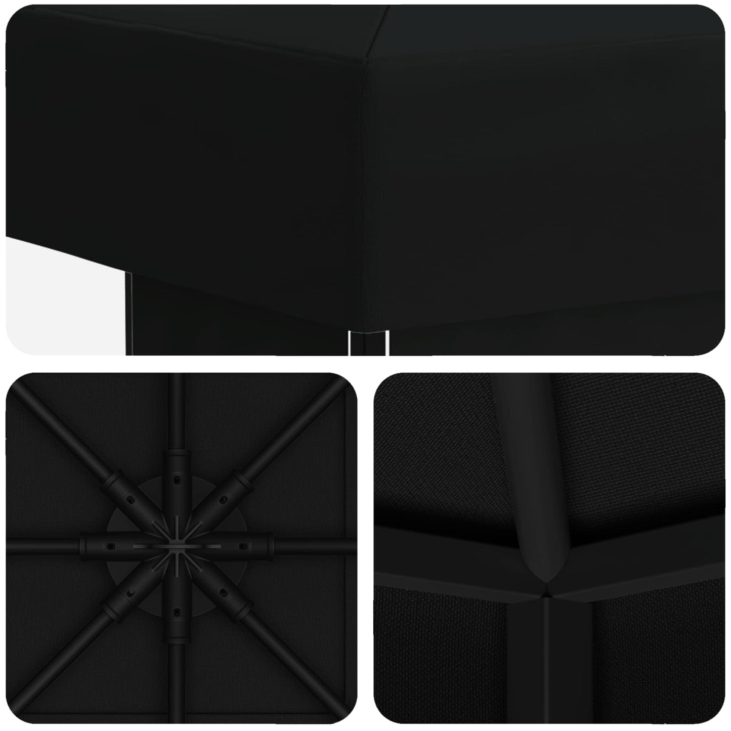 Paviljong 3 x 3 m Svart Polyester og stål 190 gsm
