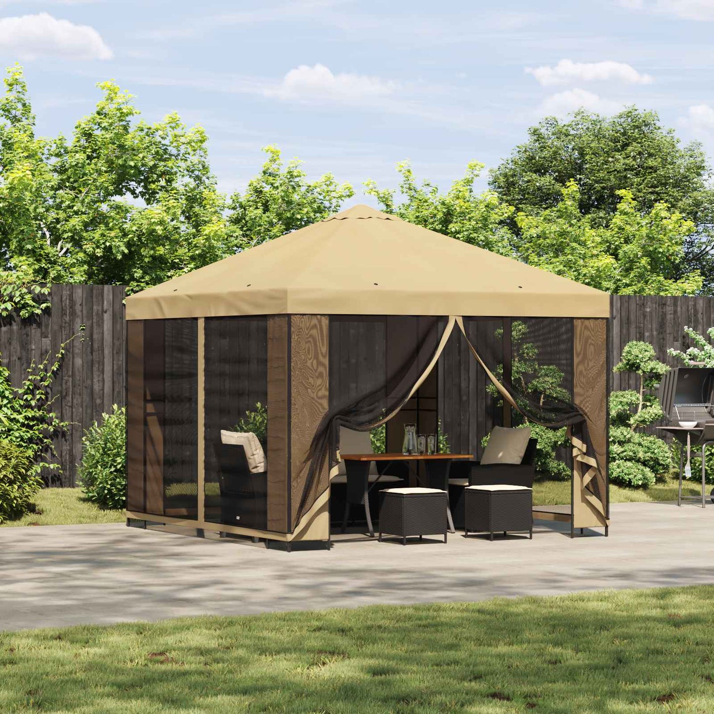 Hagepaviljong med sidevegger 3 x 3 m Krem Polyester og stål