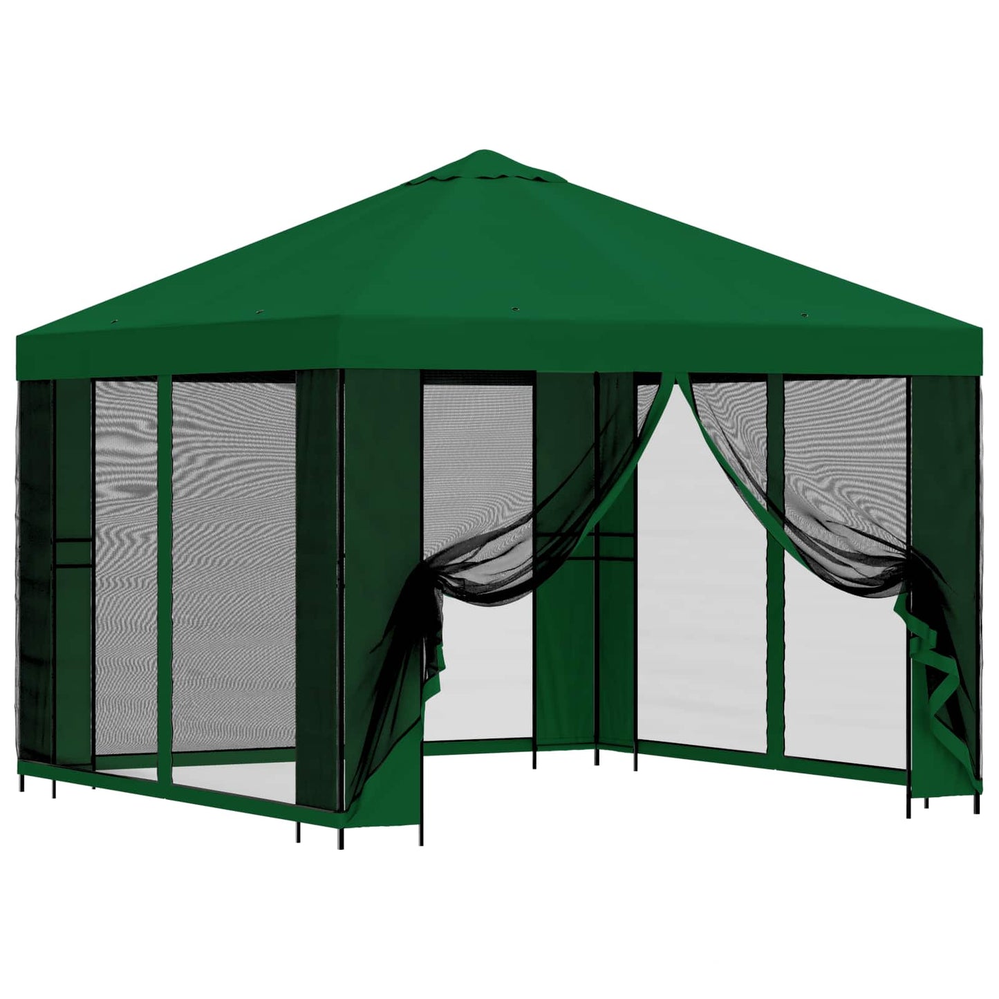 Hagepaviljong med sidevegger 3 x 3 m Grønn Polyester og stål