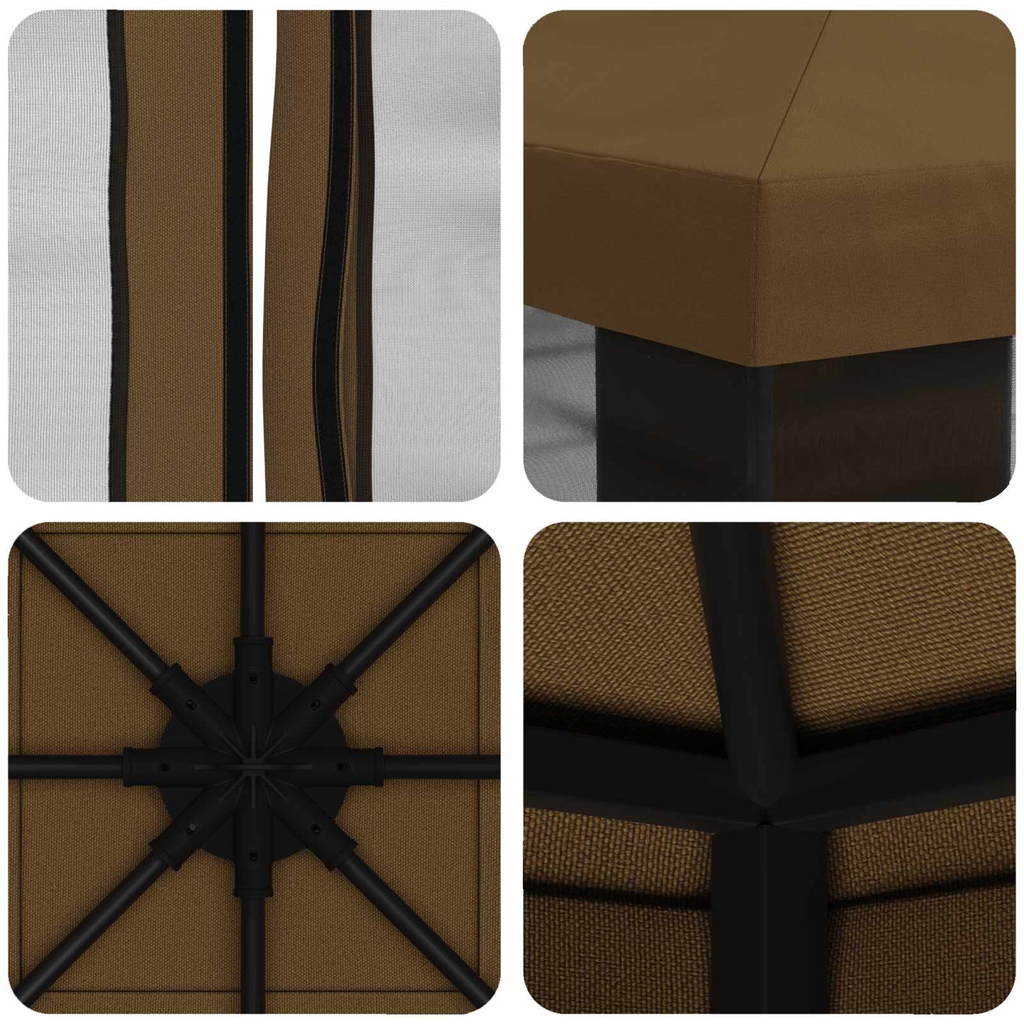 Hagepaviljong med sidevegger 3 x 3 m Gråbrun Polyester og stål