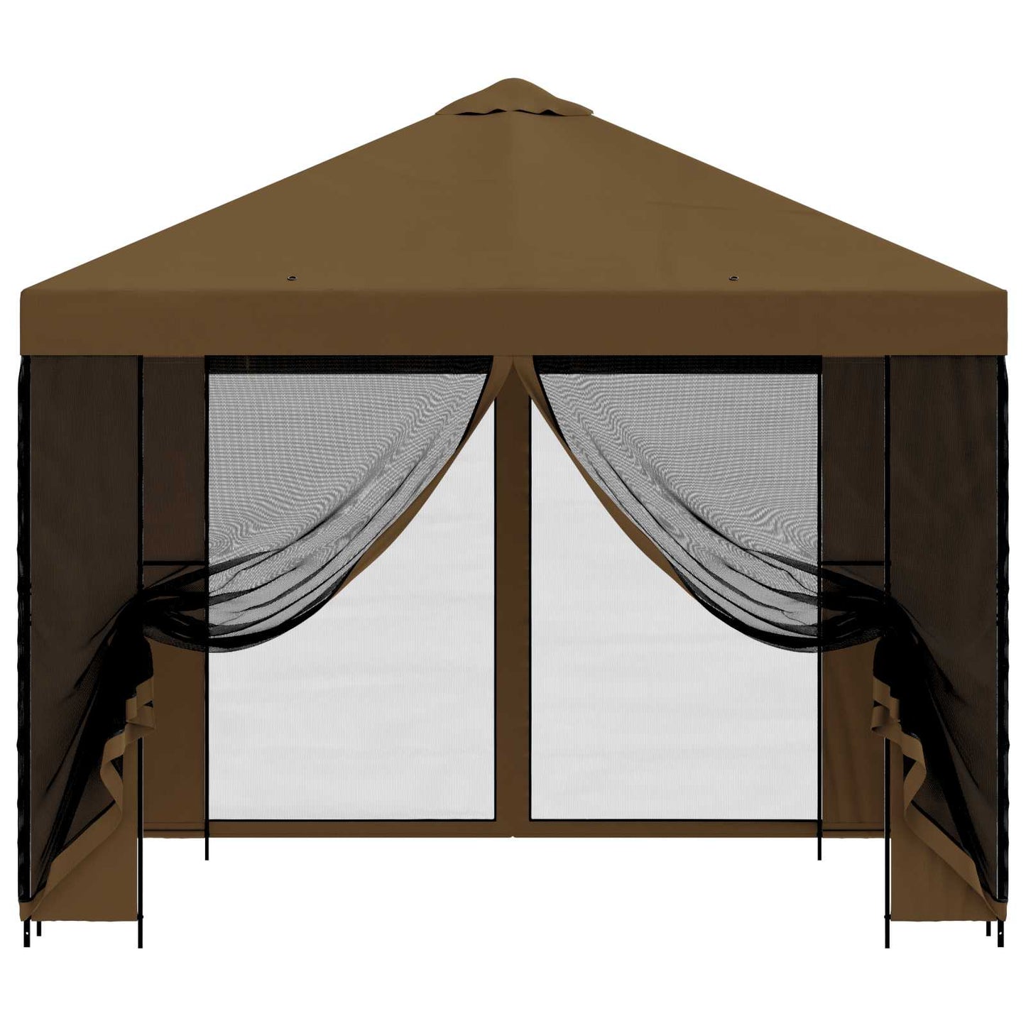 Hagepaviljong med sidevegger 3 x 3 m Gråbrun Polyester og stål
