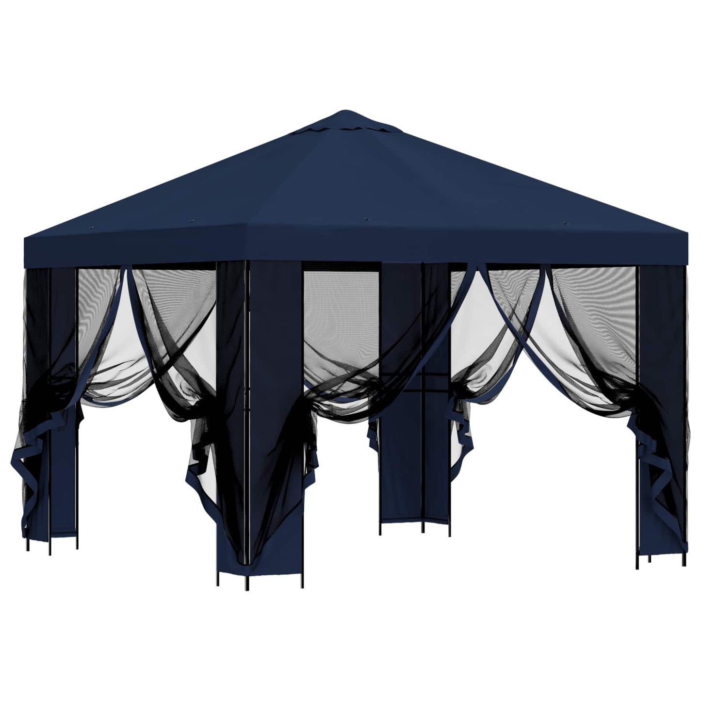 Hagepaviljong med sidevegger 3 x 3 m Blå Polyester og stål
