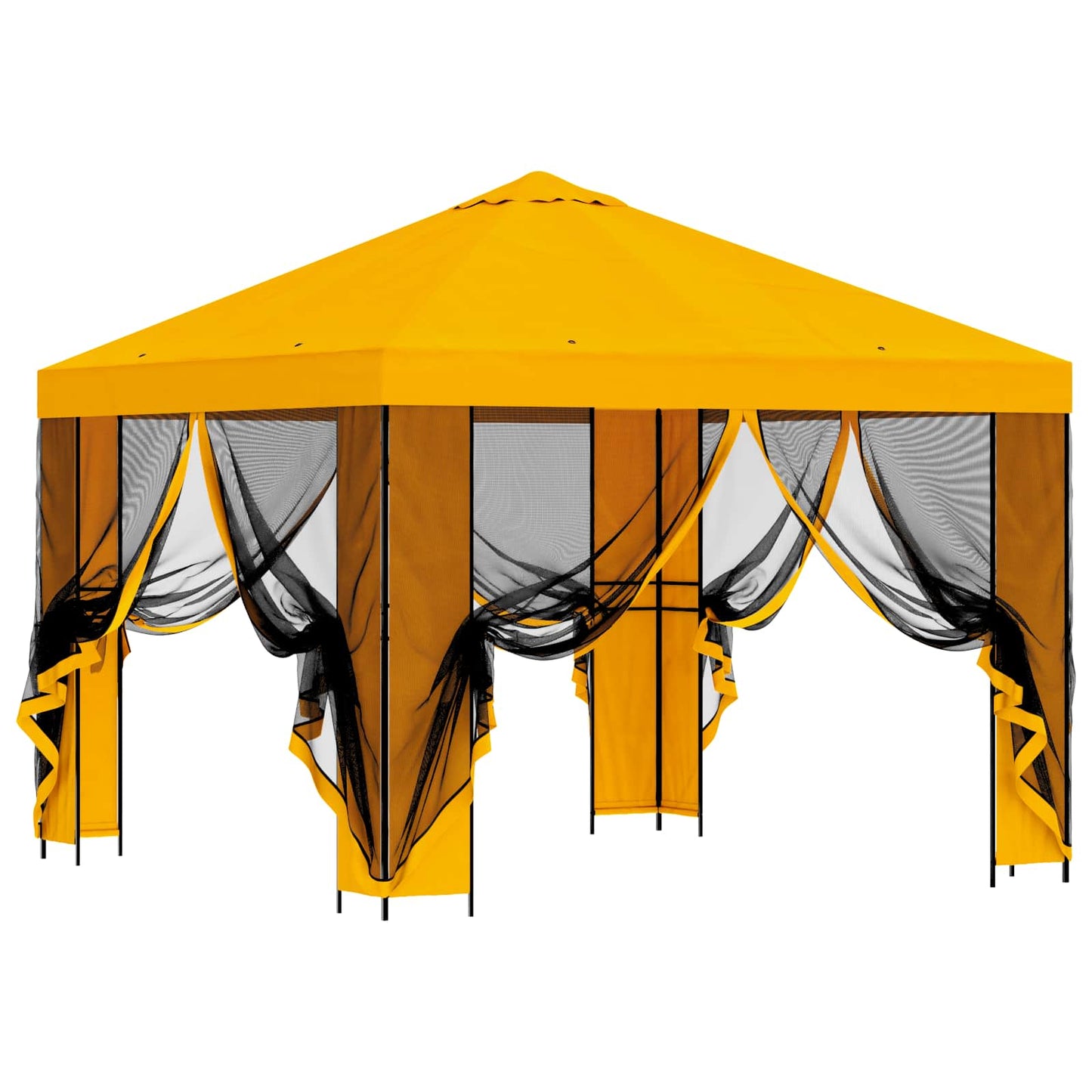 Hagepaviljong med sidevegger 3 x 3 m Gul Polyester og stål