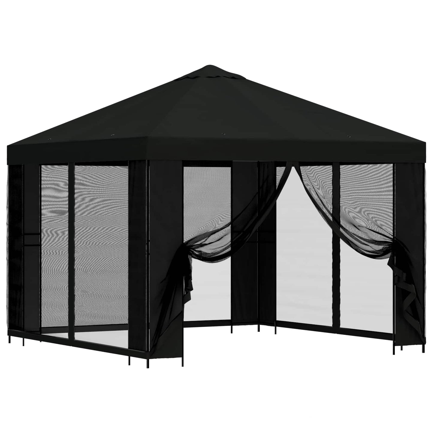 Hagepaviljong med sidevegger 3 x 3 m Svart Polyester og stål