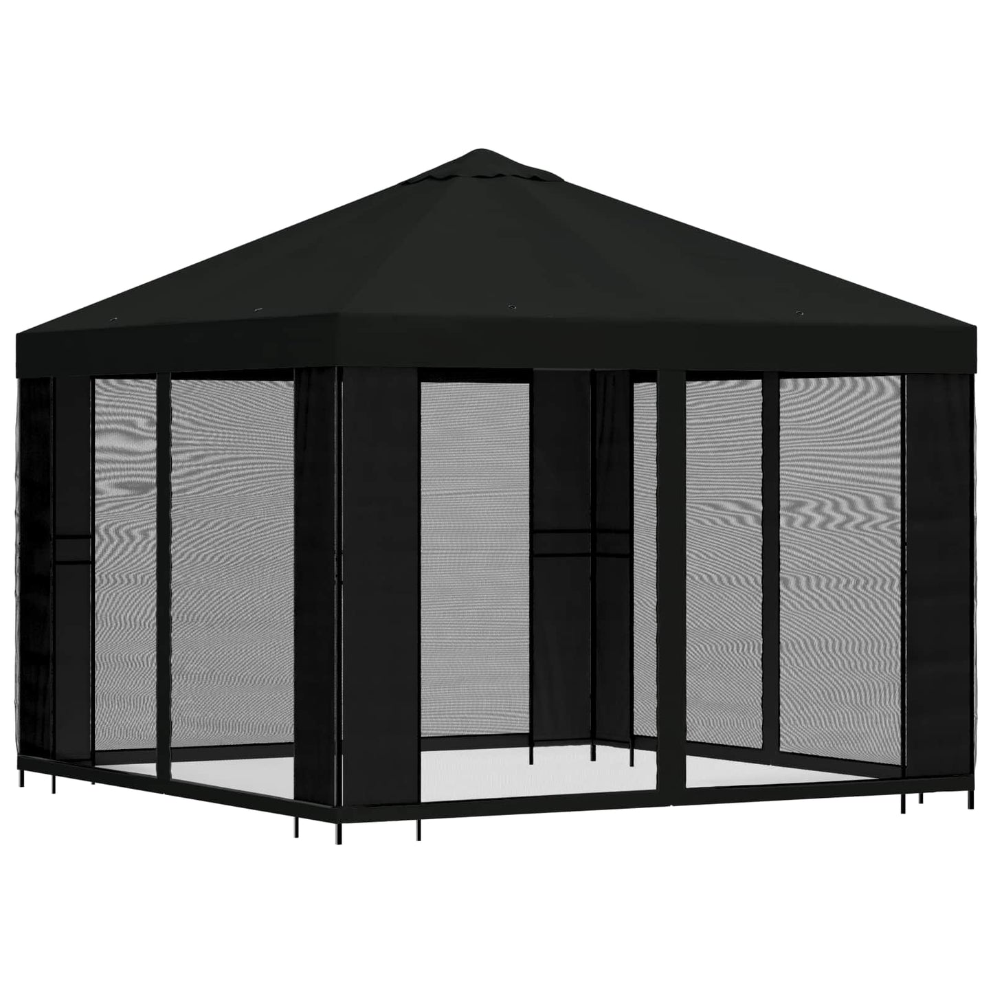 Hagepaviljong med sidevegger 3 x 3 m Svart Polyester og stål