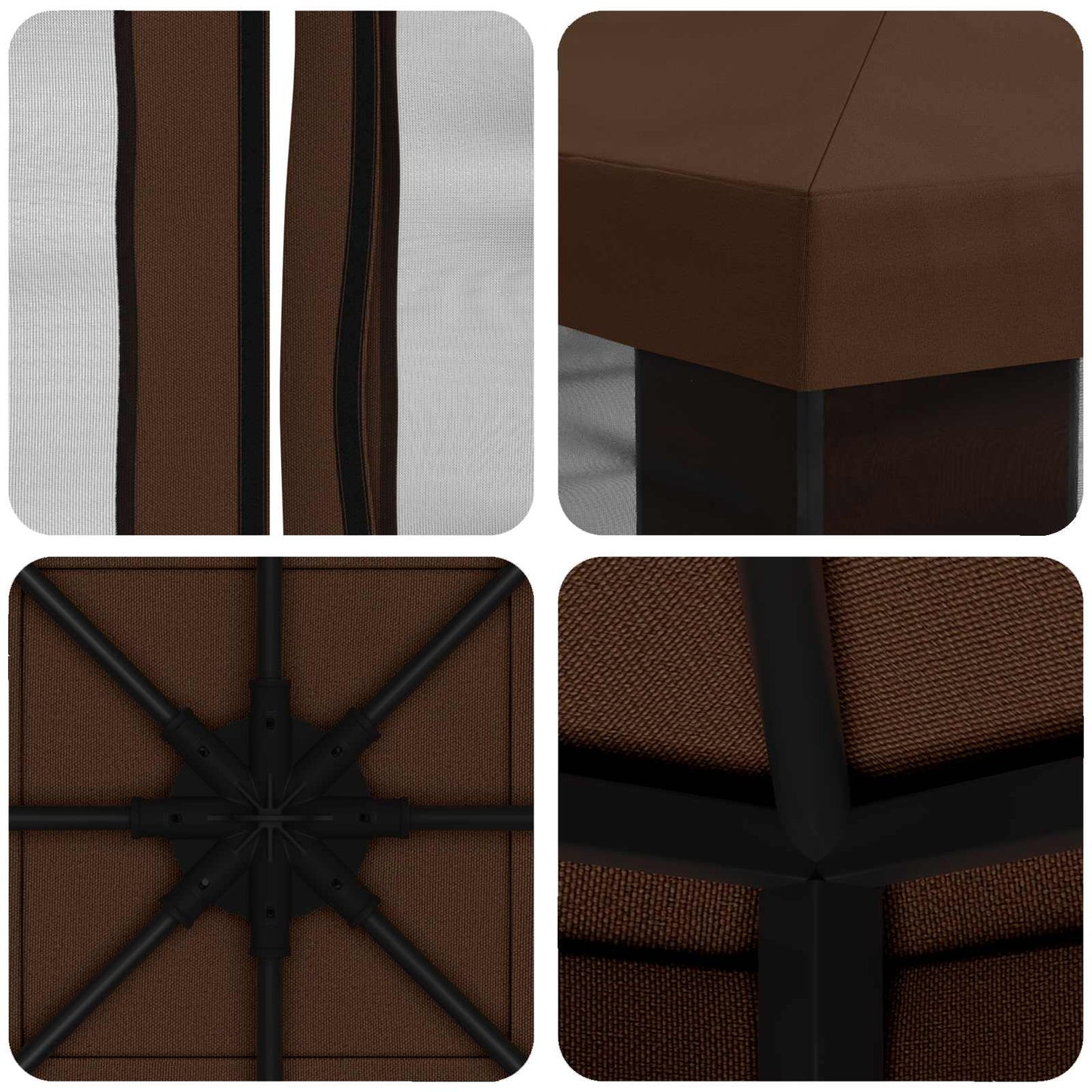 Hagepaviljong med sidevegger 3 x 3 m Brun Polyester og stål
