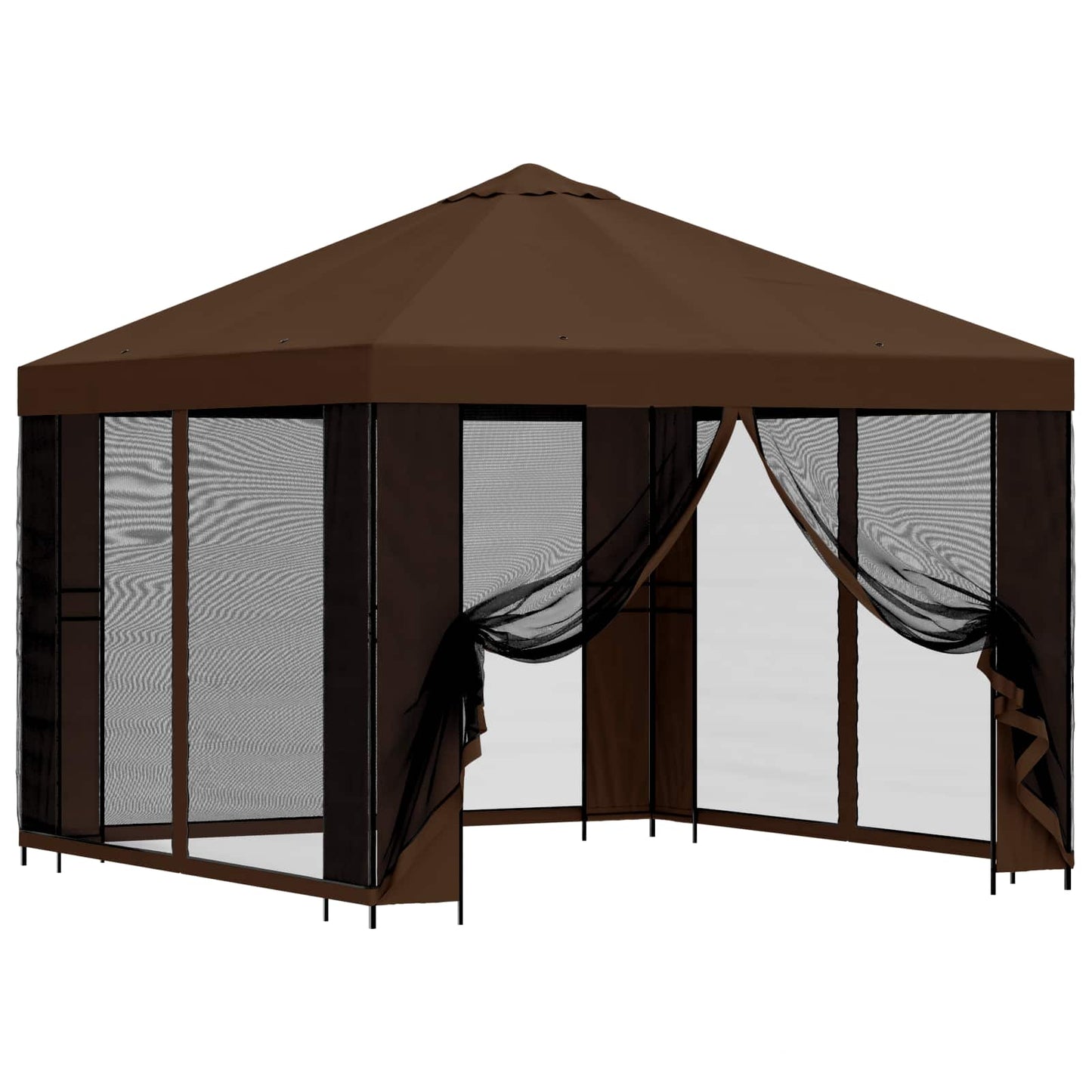 Hagepaviljong med sidevegger 3 x 3 m Brun Polyester og stål