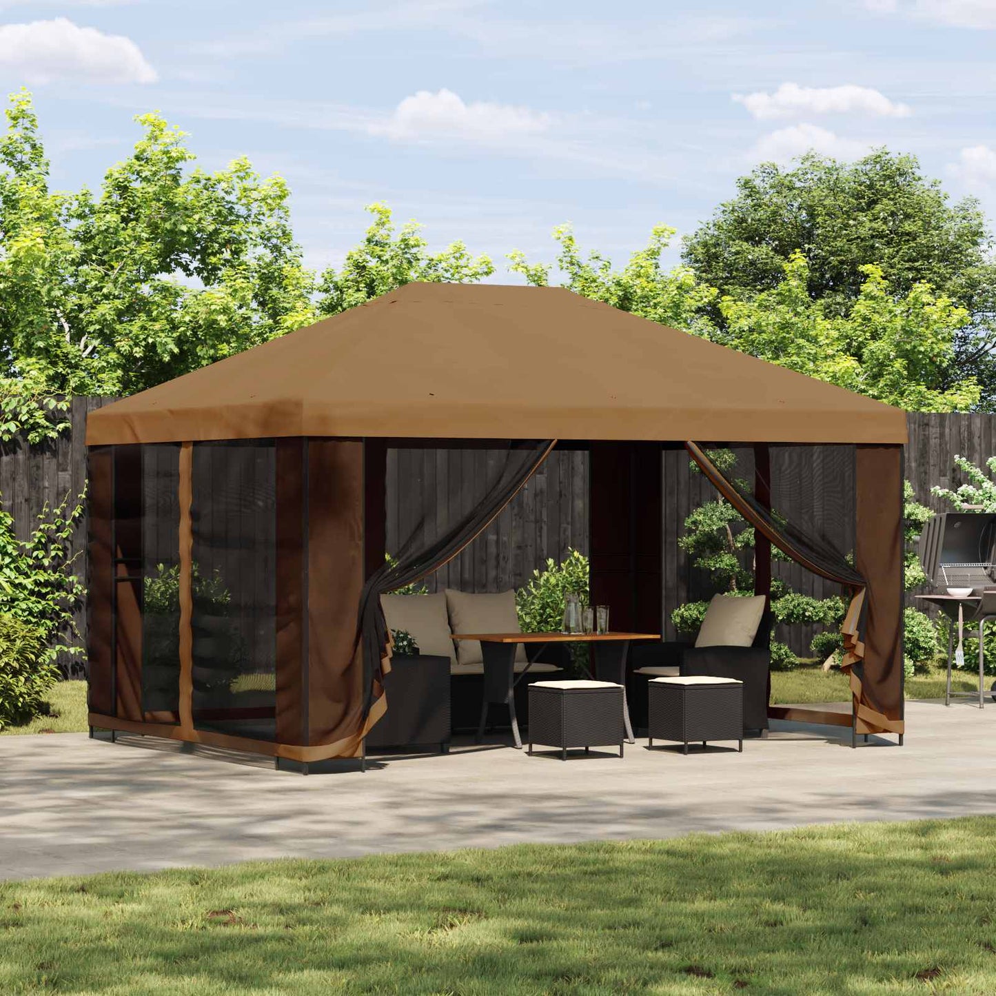 Paviljong 4 × 3 m Beige Polyester og stål 190 gsm