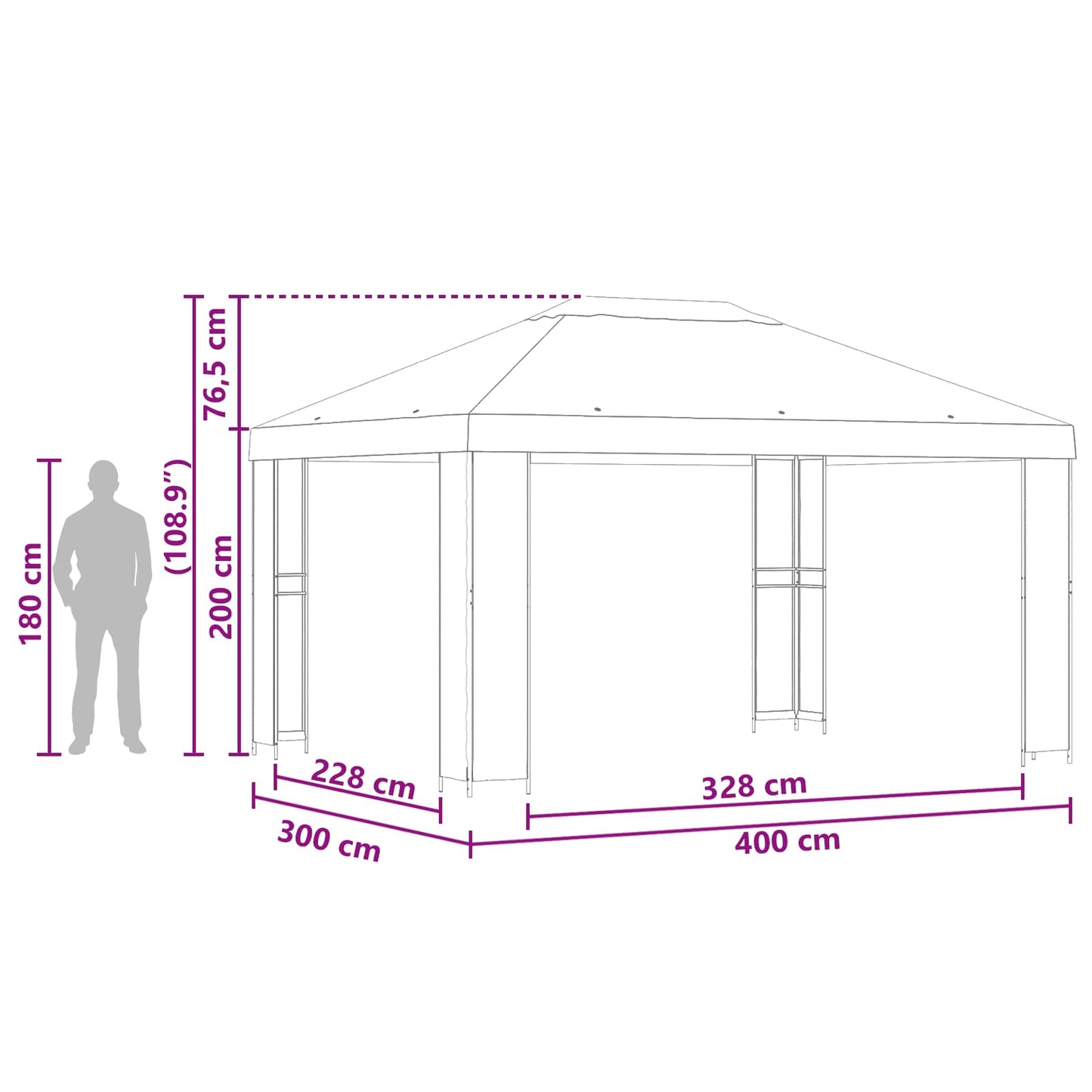 Paviljong 4 × 3 m Krem Polyester og stål 190 gsm