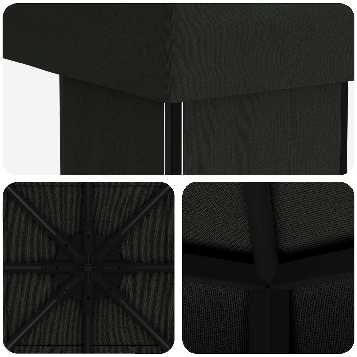 Paviljong 4 × 3 m Svart Polyester og stål 190 gsm