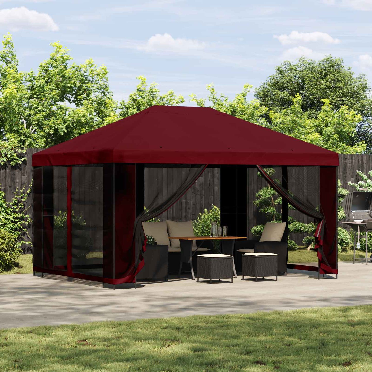 Paviljong 4 × 3 m Burgunder Polyester og stål 190 gsm