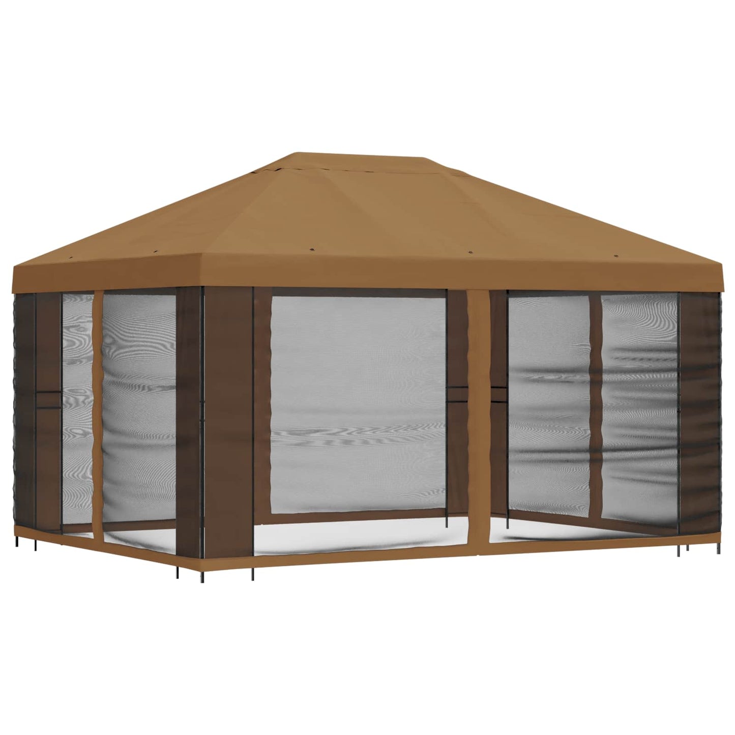 Hagepaviljong med sidevegger 4 × 3 m Beige Polyester og stål