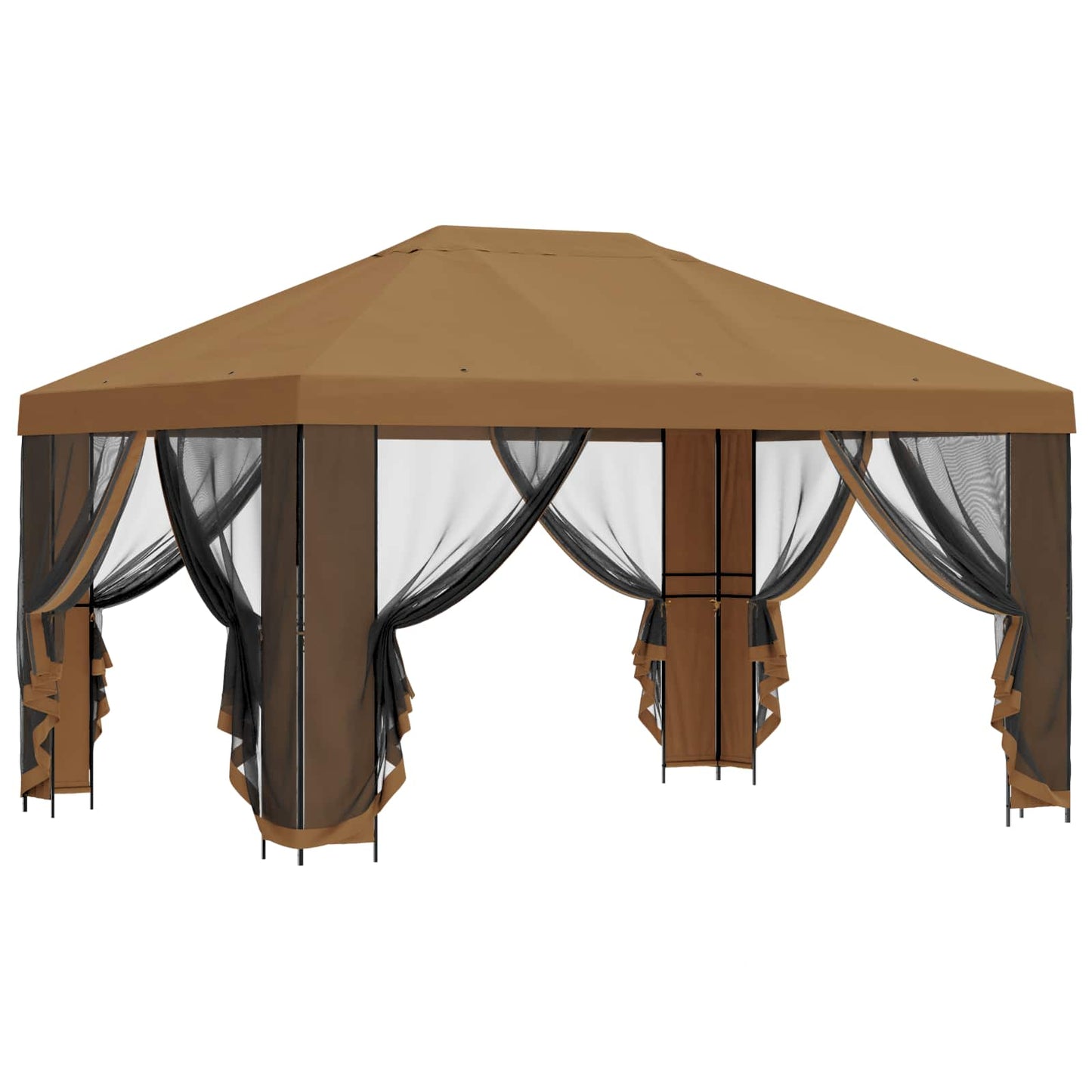 Hagepaviljong med sidevegger 4 × 3 m Beige Polyester og stål
