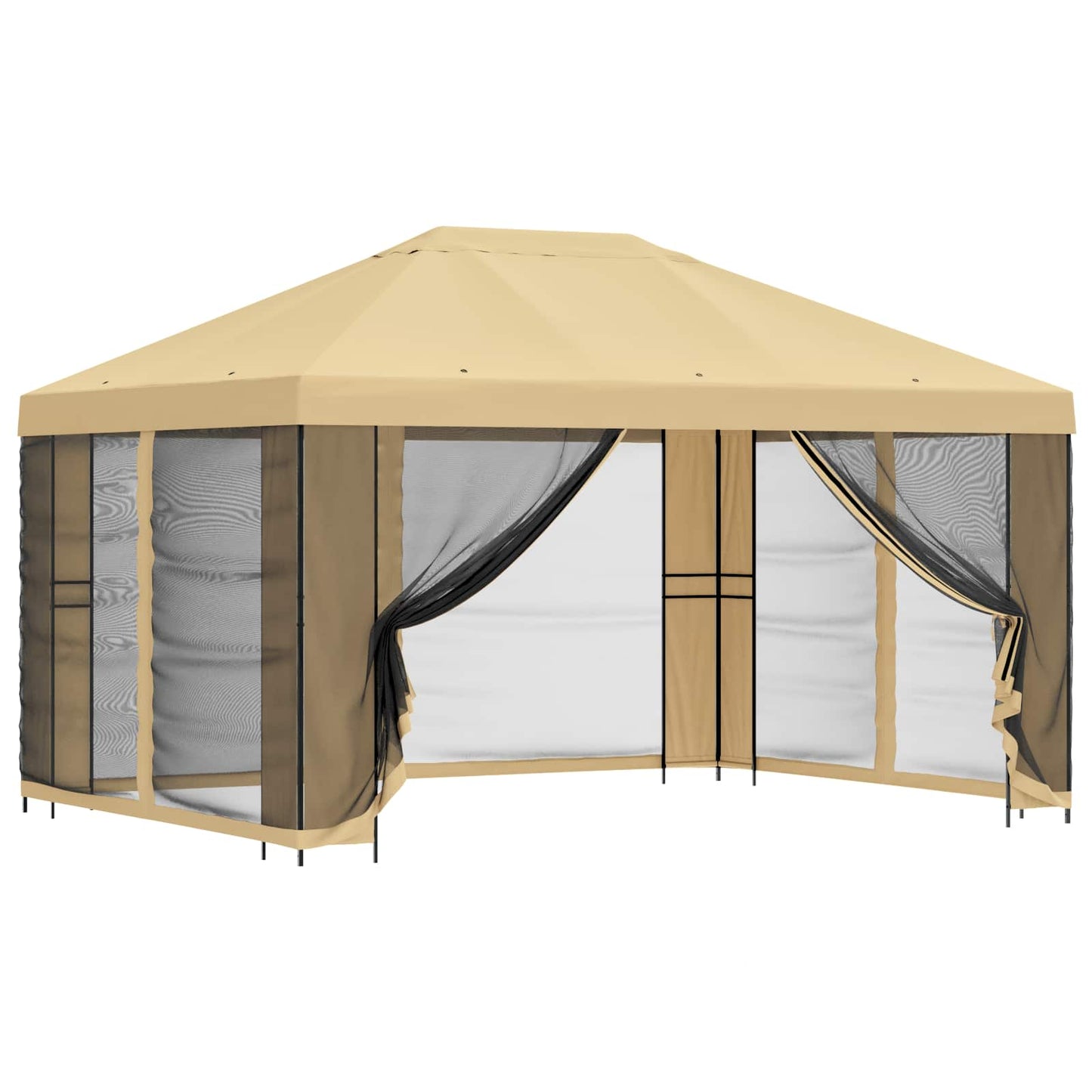 Hagepaviljong med sidevegger 4 × 3 m Krem Polyester og stål