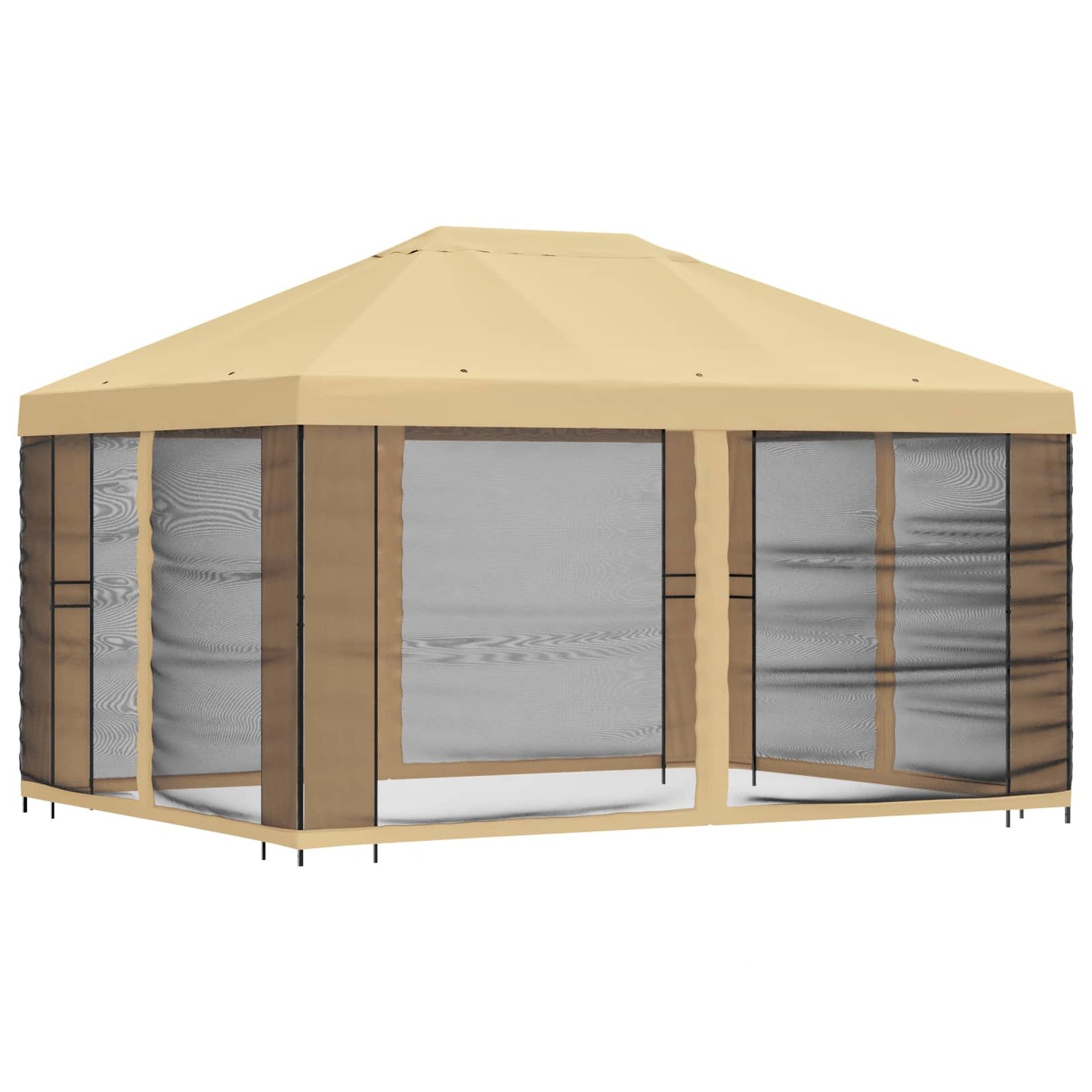 Hagepaviljong med sidevegger 4 × 3 m Krem Polyester og stål