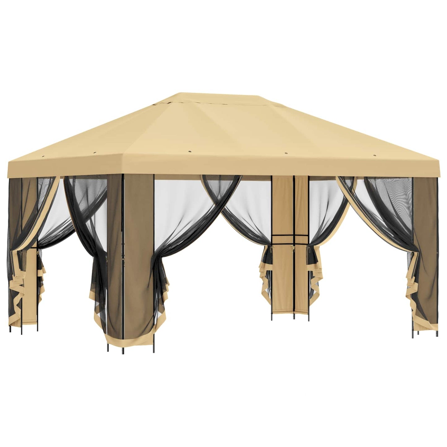 Hagepaviljong med sidevegger 4 × 3 m Krem Polyester og stål