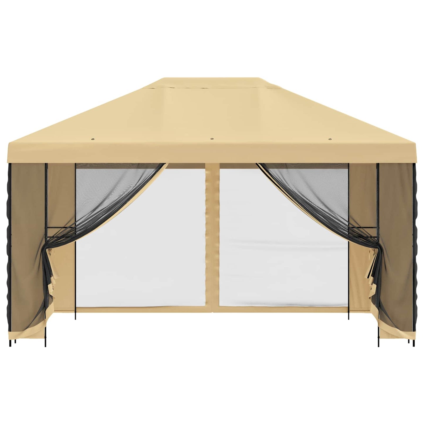 Hagepaviljong med sidevegger 4 × 3 m Krem Polyester og stål