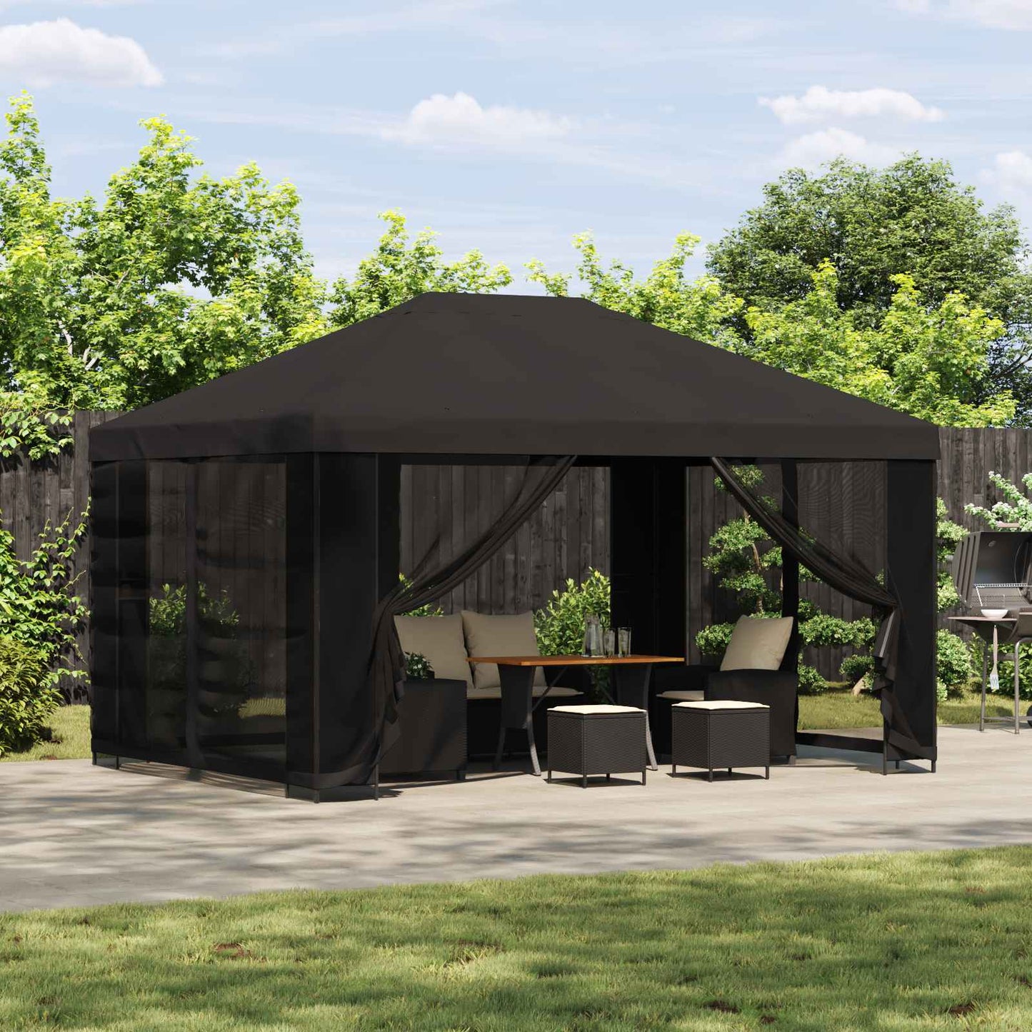 Hagepaviljong med sidevegger 4 × 3 m Antrasitt