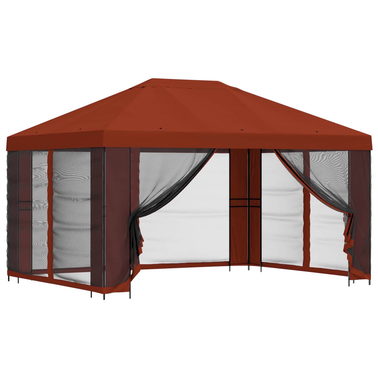 Paviljong med sidevegger 4 × 3 m Terrakotta Polyester og stål