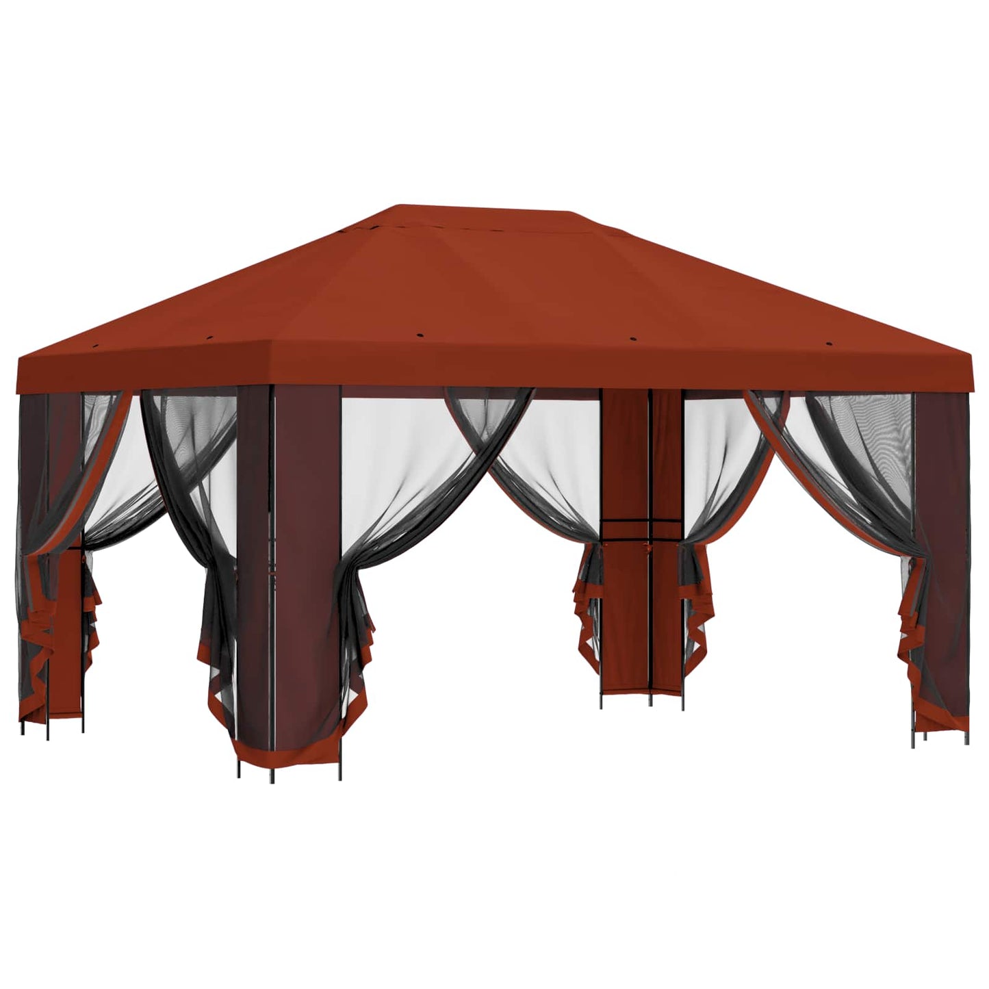 Paviljong med sidevegger 4 × 3 m Terrakotta Polyester og stål