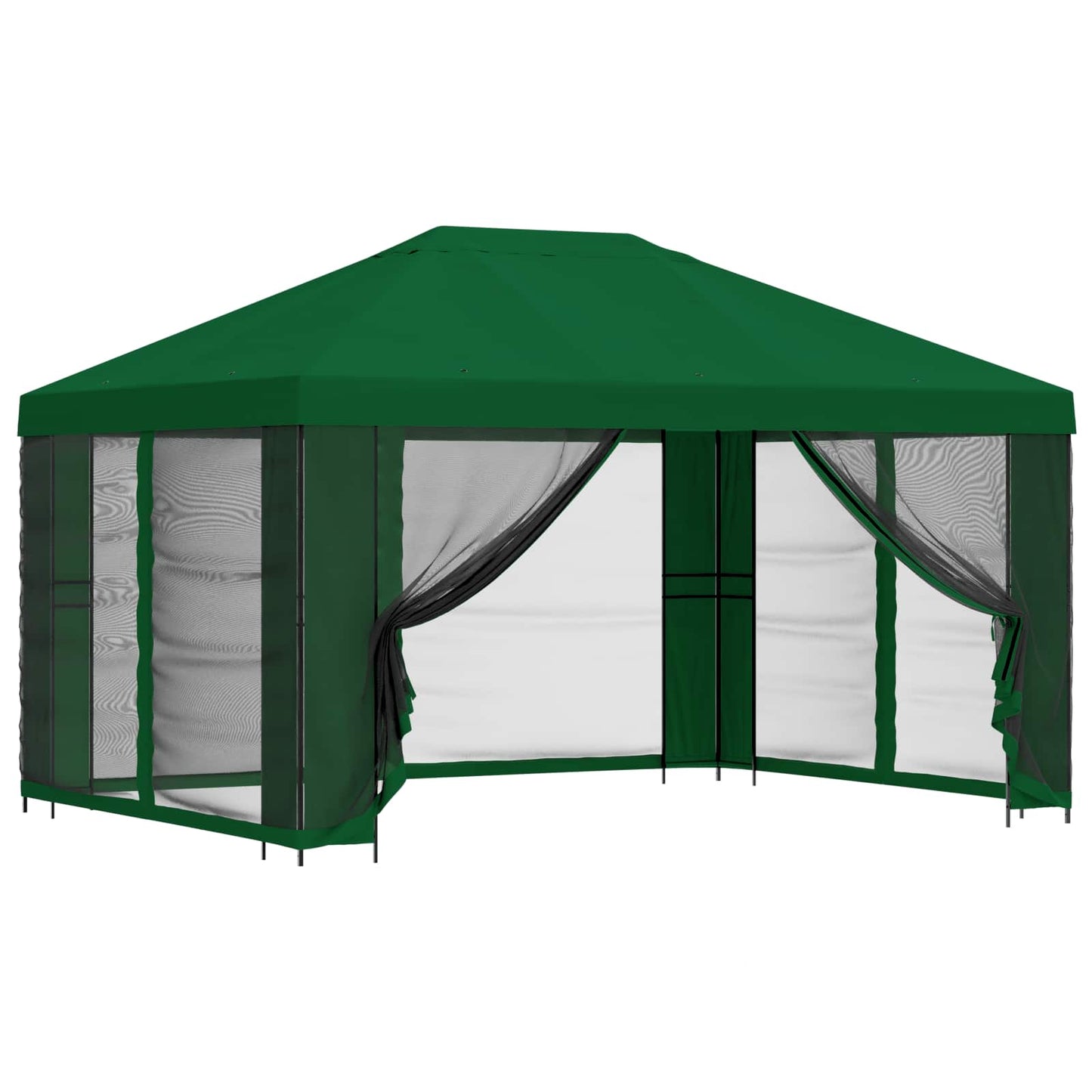 Hagepaviljong med sidevegger 4 × 3 m Grønn Polyester og stål