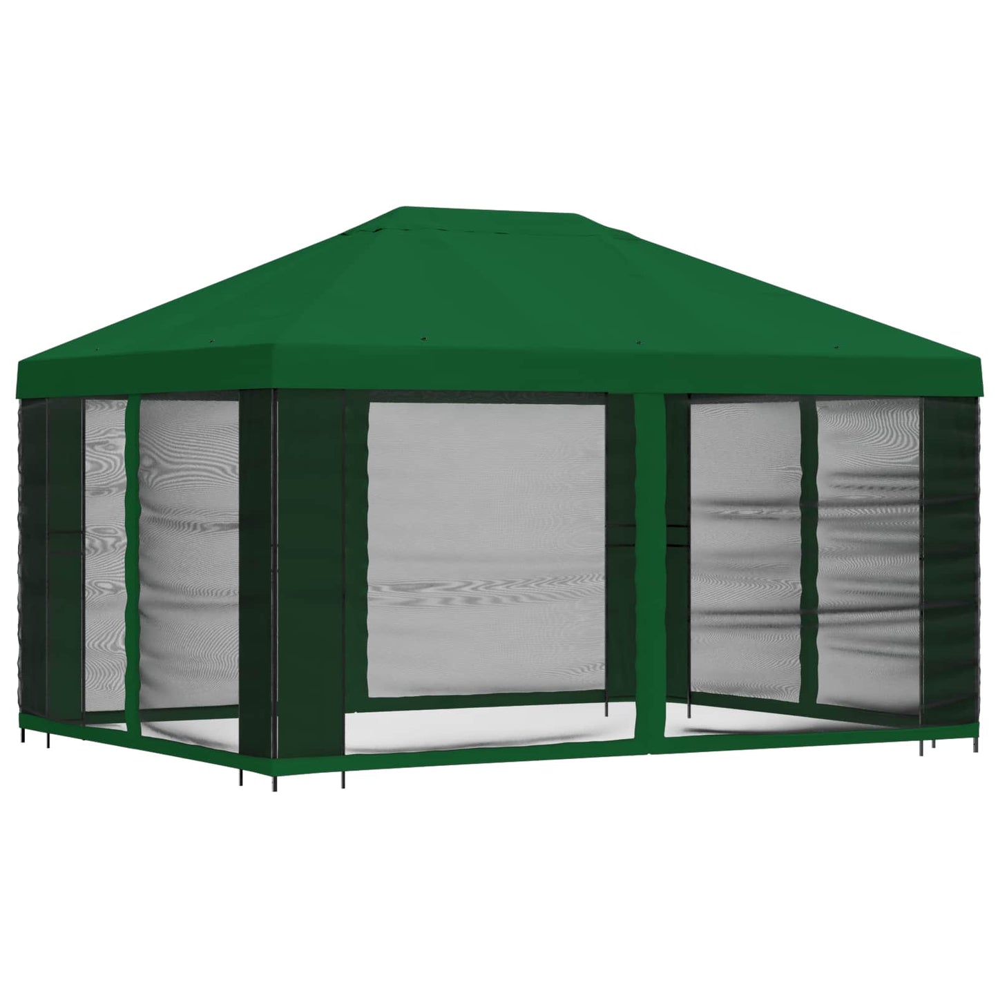 Hagepaviljong med sidevegger 4 × 3 m Grønn Polyester og stål