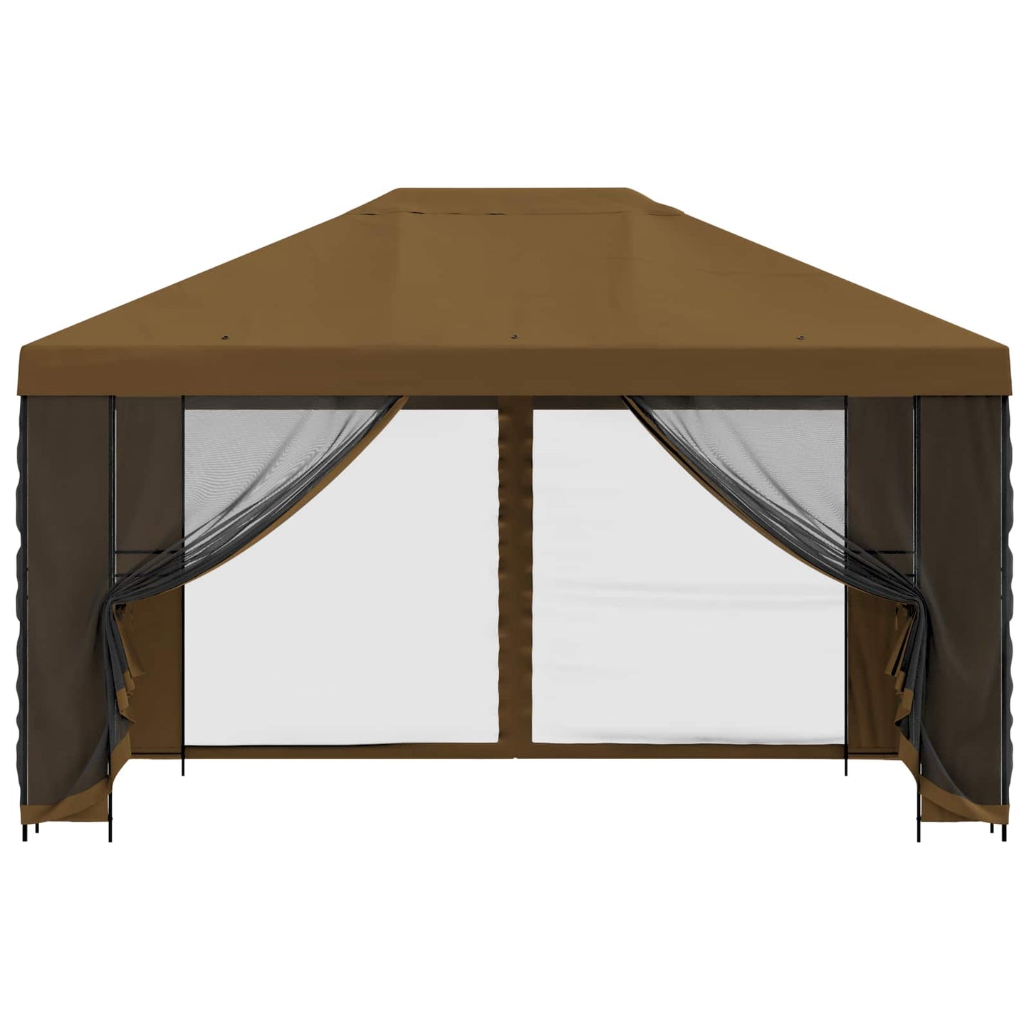 Hagepaviljong med sidevegger 4 × 3 m Gråbrun Polyester og stål