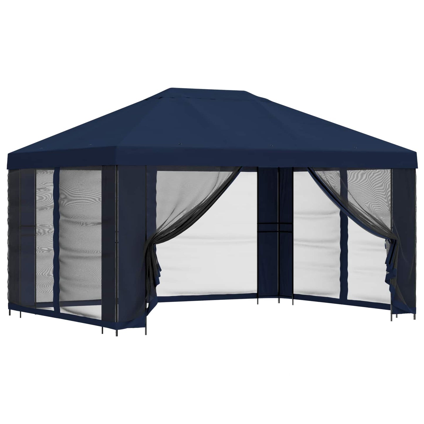 Hagepaviljong med sidevegger 4 × 3 m Blå Polyester og stål