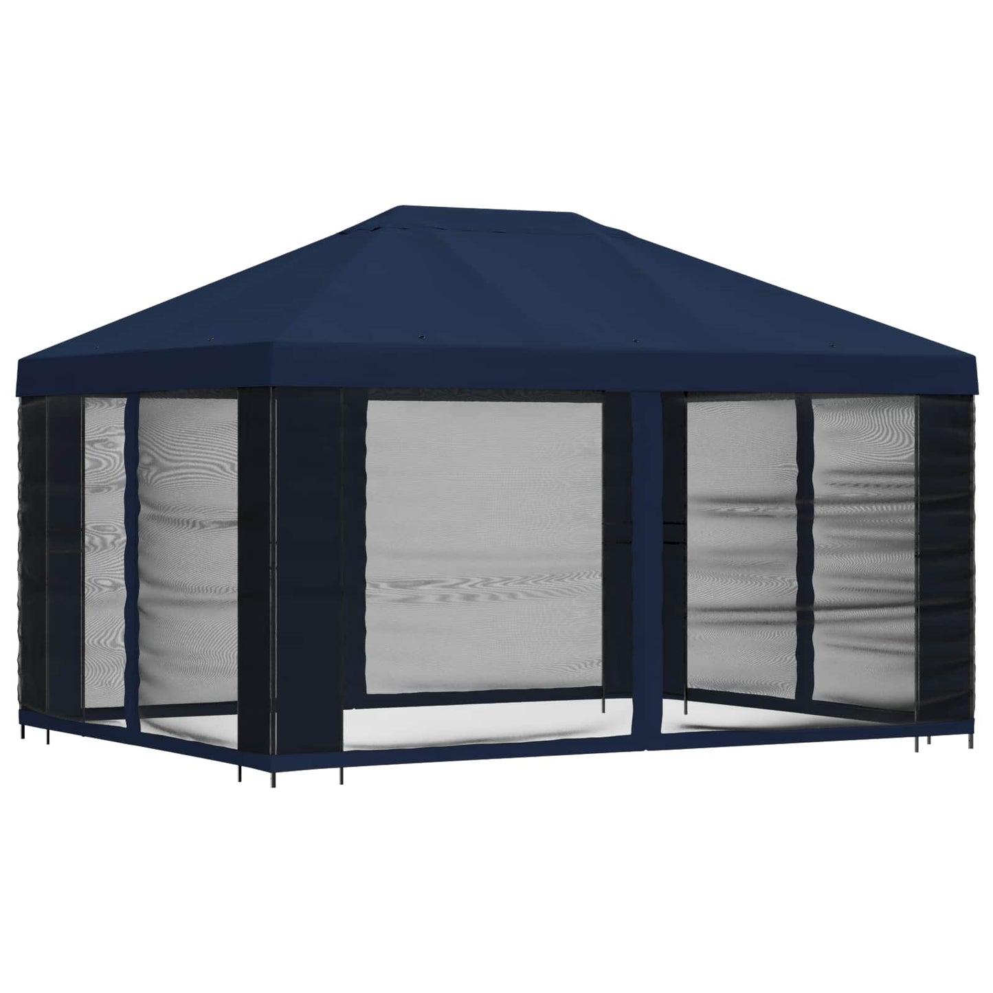 Hagepaviljong med sidevegger 4 × 3 m Blå Polyester og stål