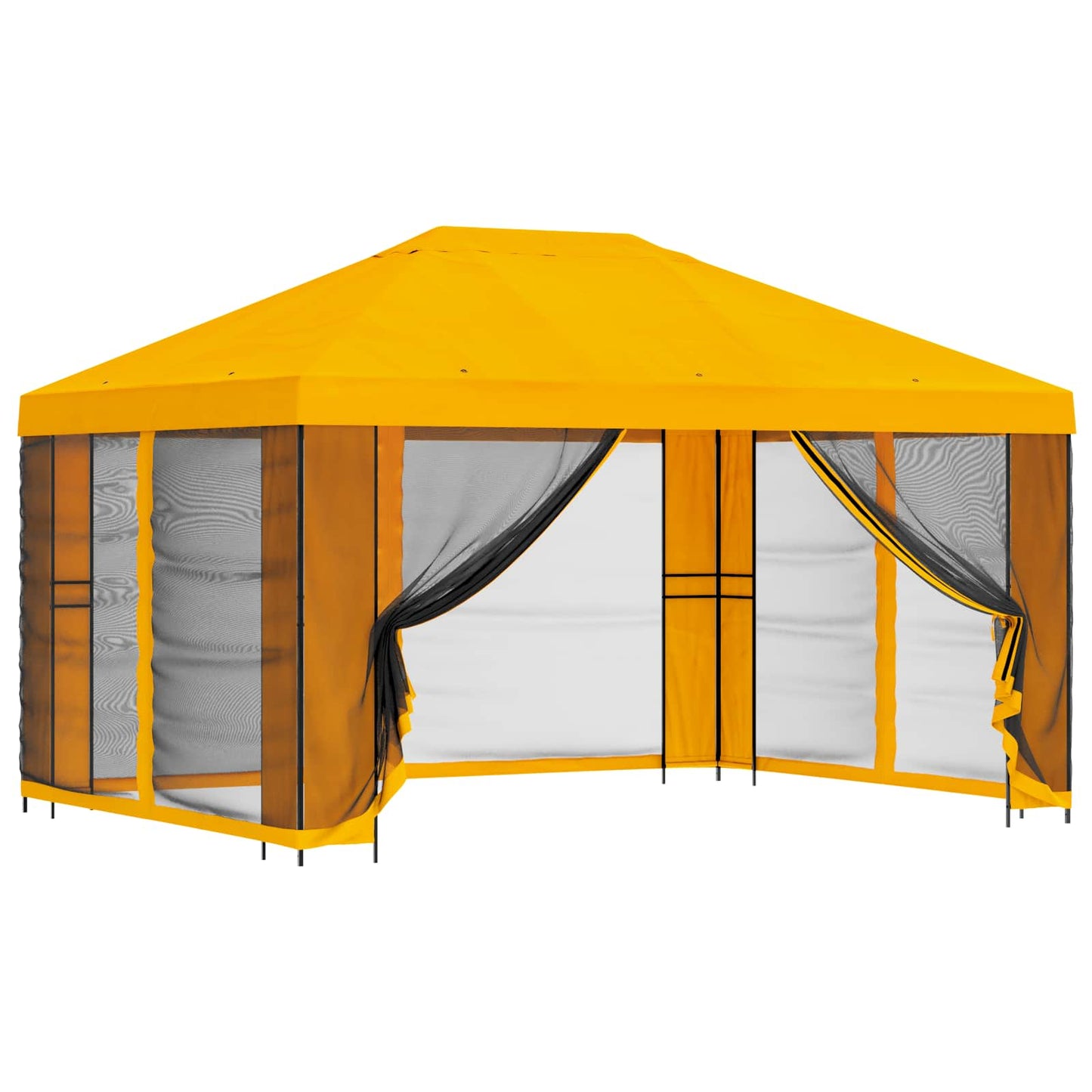 Hagepaviljong med sidevegger 4 × 3 m Gul Polyester og stål