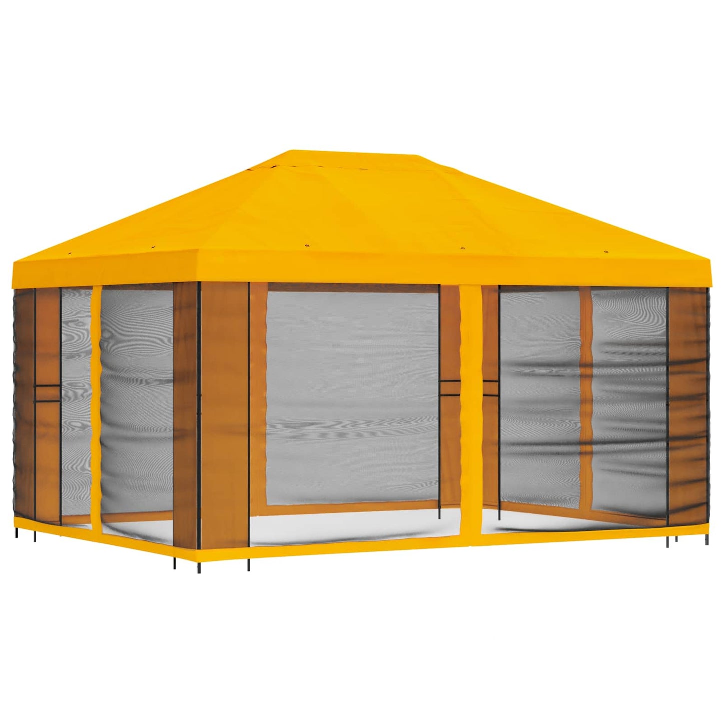 Hagepaviljong med sidevegger 4 × 3 m Gul Polyester og stål