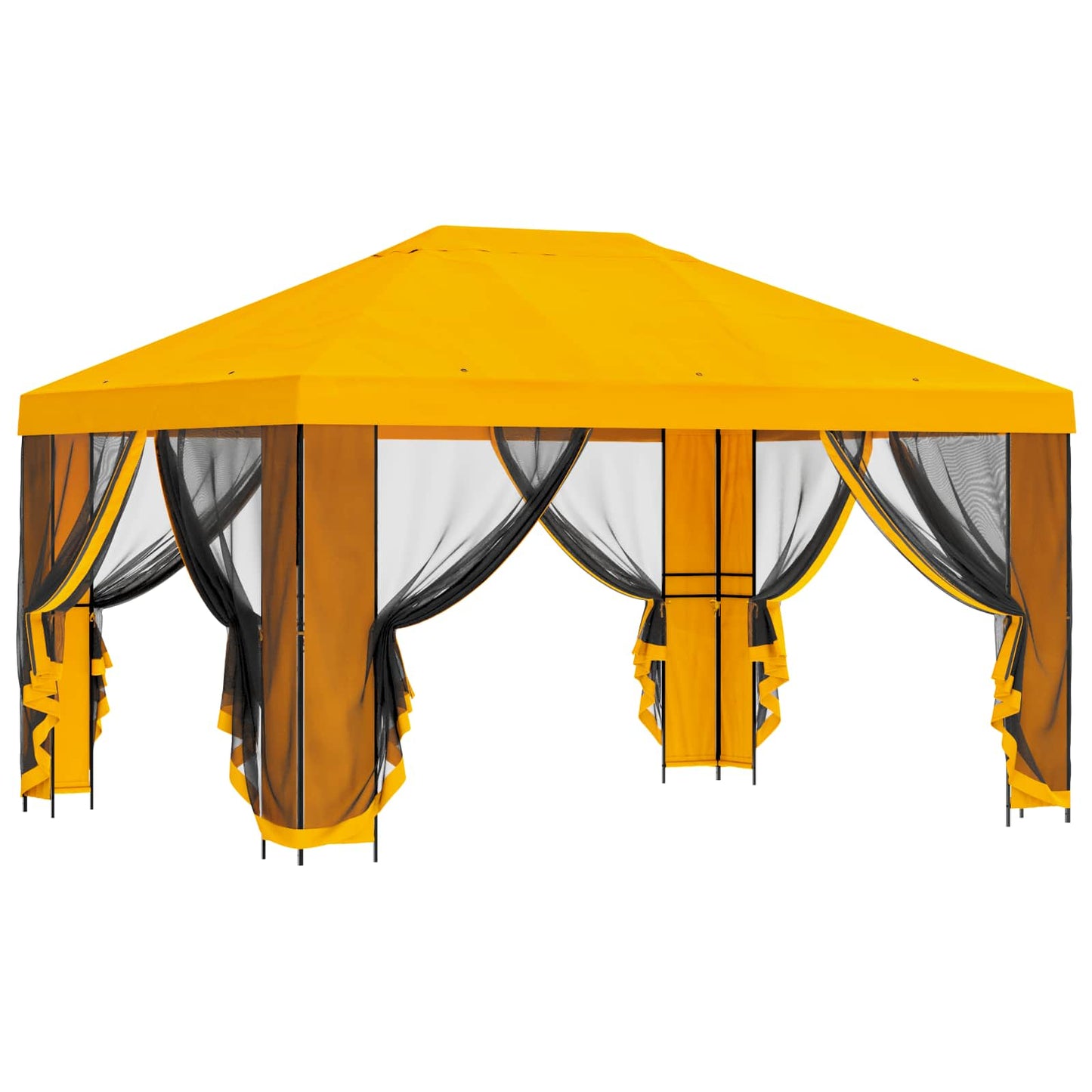 Hagepaviljong med sidevegger 4 × 3 m Gul Polyester og stål