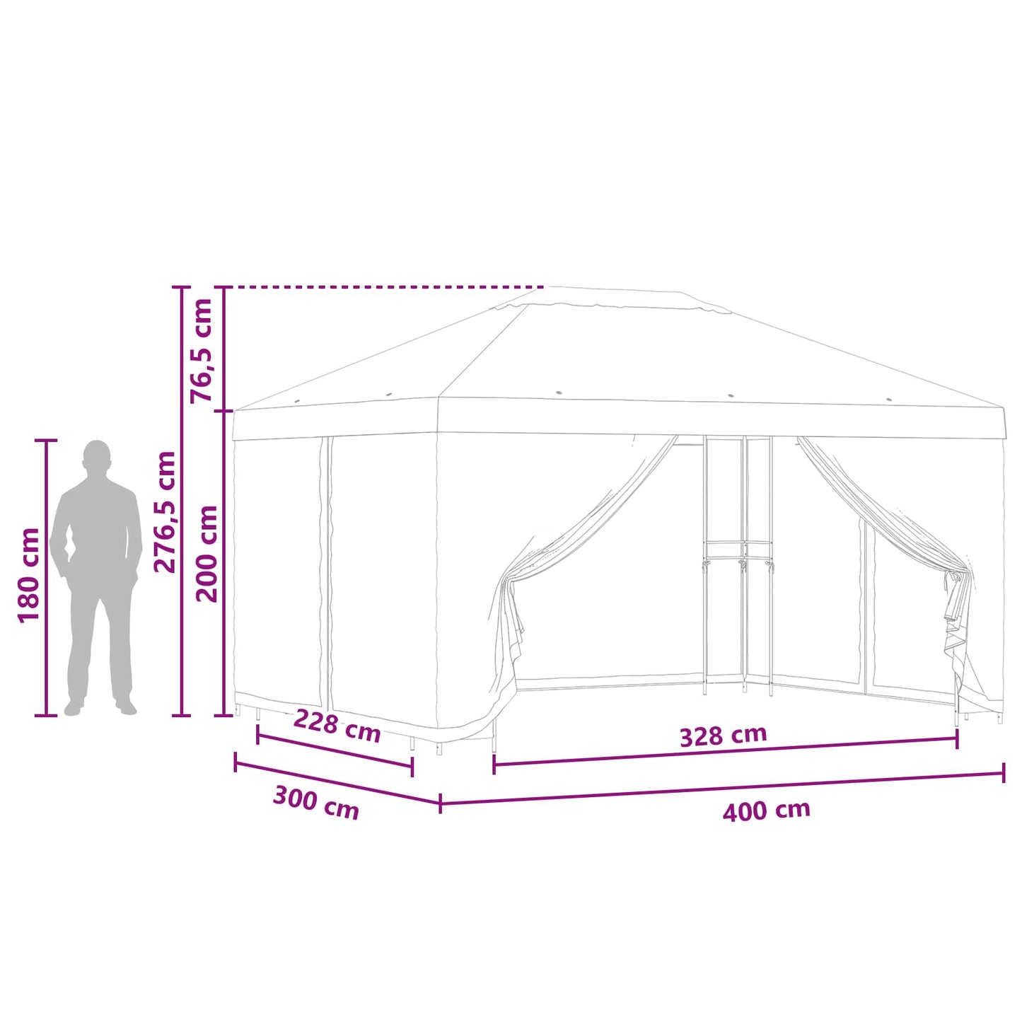 Hagepaviljong med sidevegger 4 × 3 m Oransje Polyester og stål