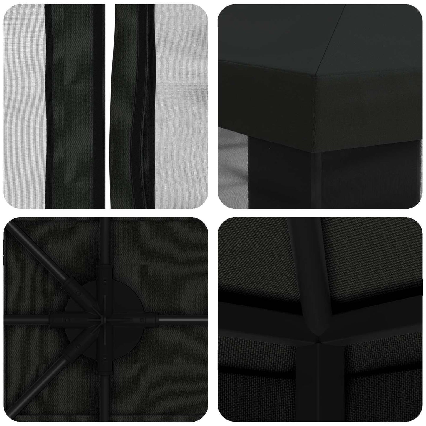 Paviljong med sidevegger 4 × 3 m Svart Polyester og stål