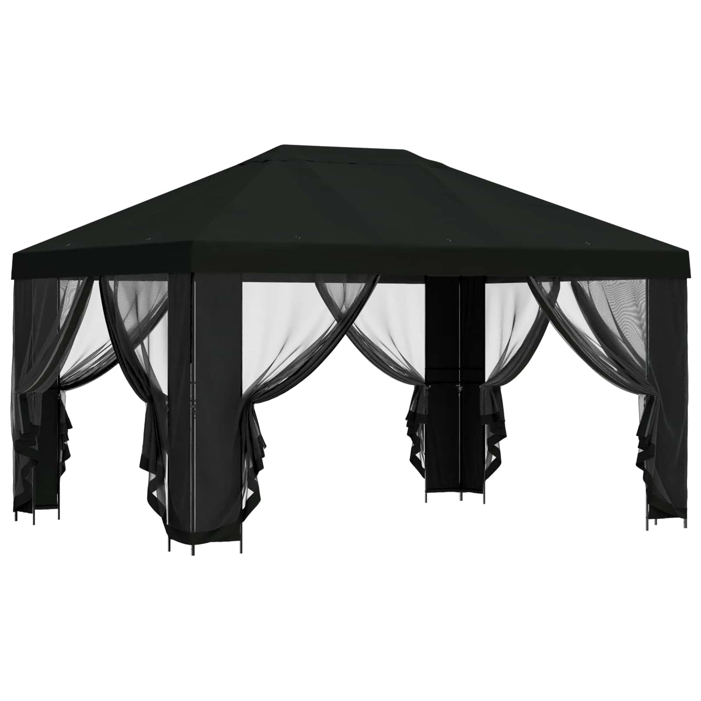 Paviljong med sidevegger 4 × 3 m Svart Polyester og stål
