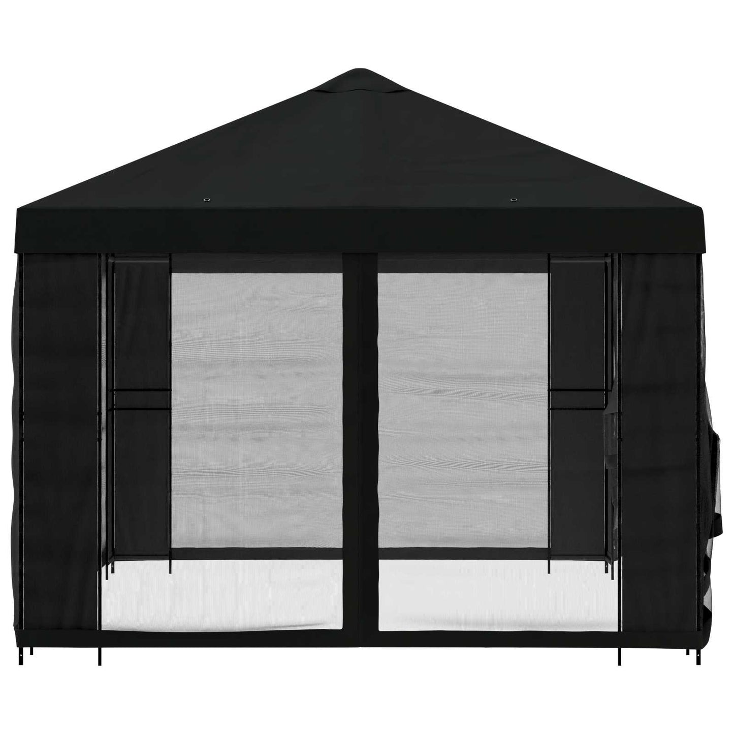 Paviljong med sidevegger 4 × 3 m Svart Polyester og stål